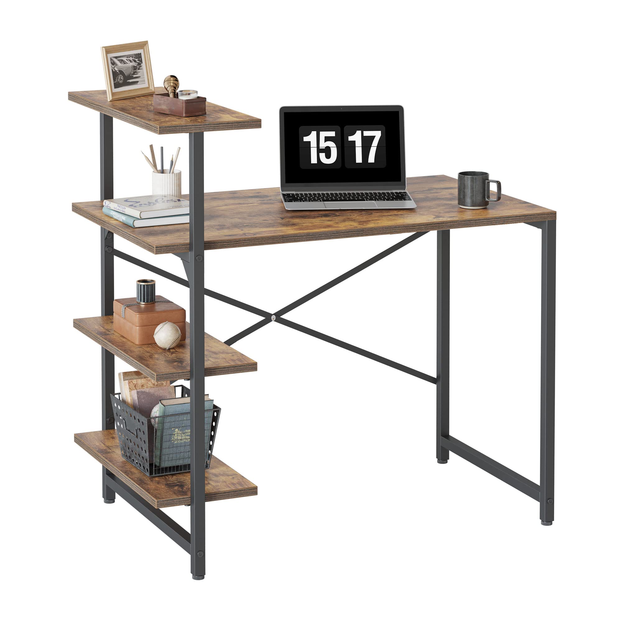 CubiCubi 40 Inch Small Computer Desk with Shelves - Compact Home Office Desk, Study Writing Table with 3 Tier Storage Shelf, Espresso Brown - Perfect for Small Spaces, Dorm Rooms & Home Offices