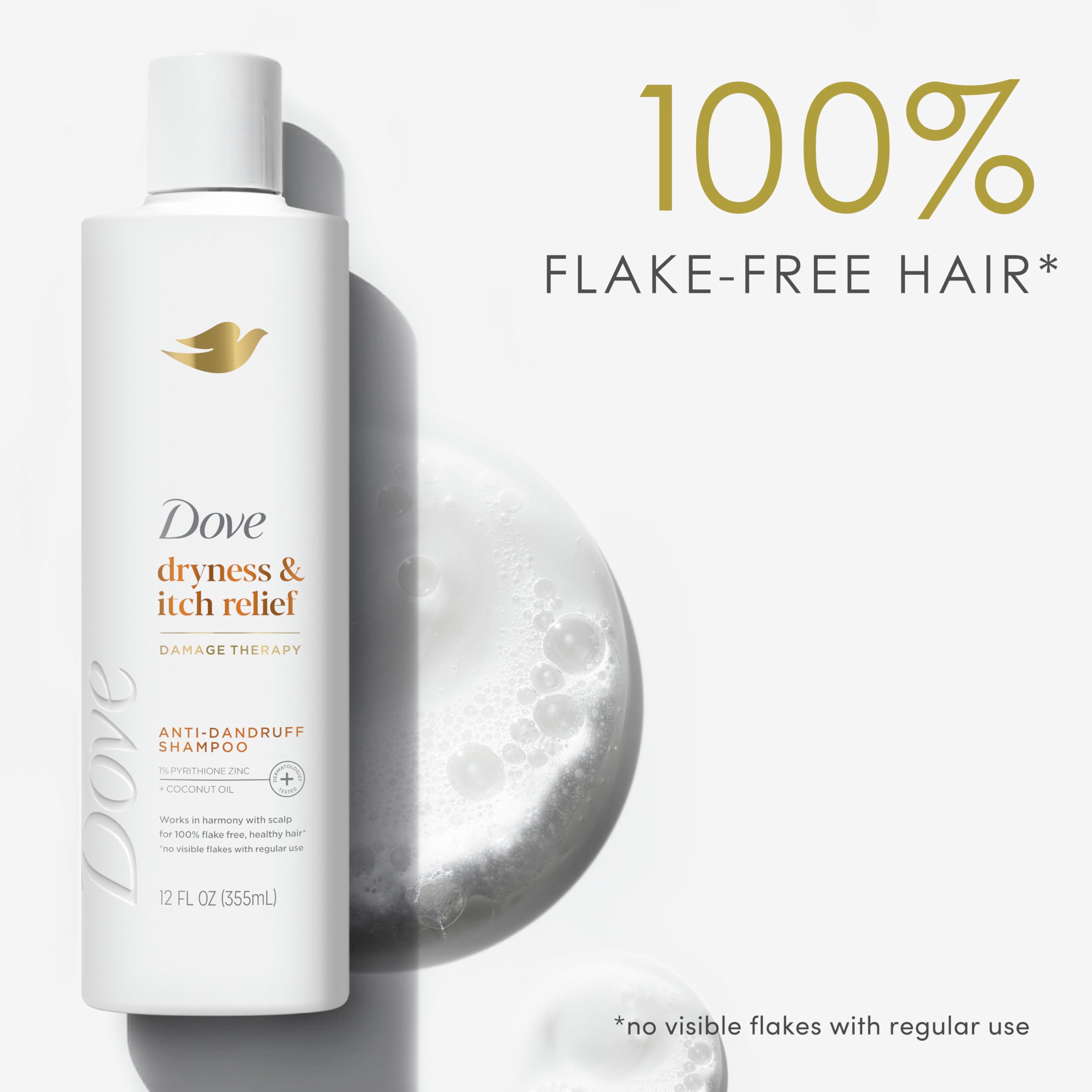 Dove Damage Therapy Derma Shampoo for Dry, Itchy & Flaky Scalp - Pyrithione Zinc & Coconut Oil Formula (12 Fl Oz) | Soothes Scalp Irritation & Promotes Healthy Hair Growth