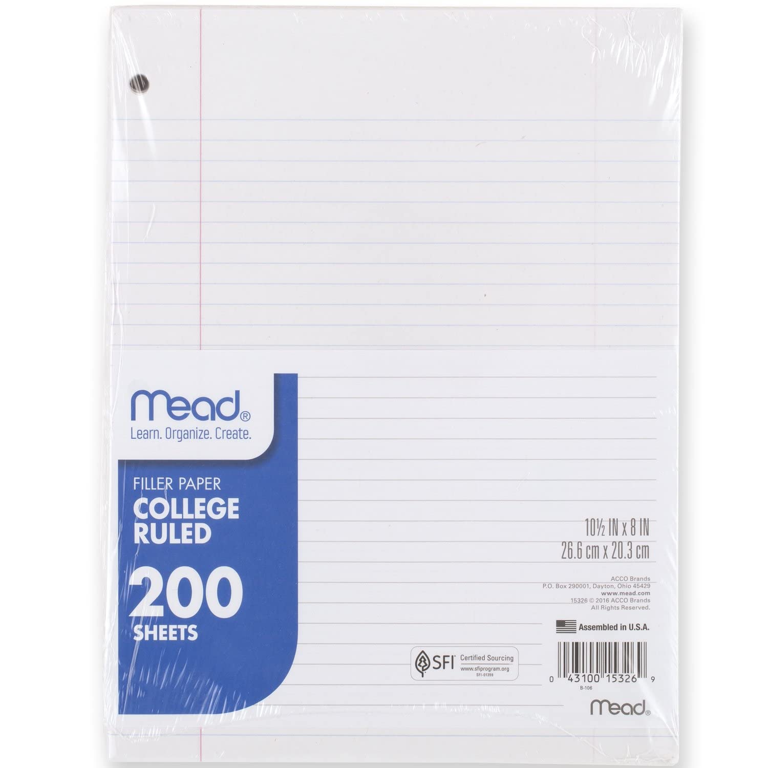 Mead Loose Leaf Paper - College Ruled Filler Paper, 8 x 10.5 Inches, 200 Sheets (15326) - Perfect for School, Office & Home Organization, Notebook Refills, Binders & Study Notes