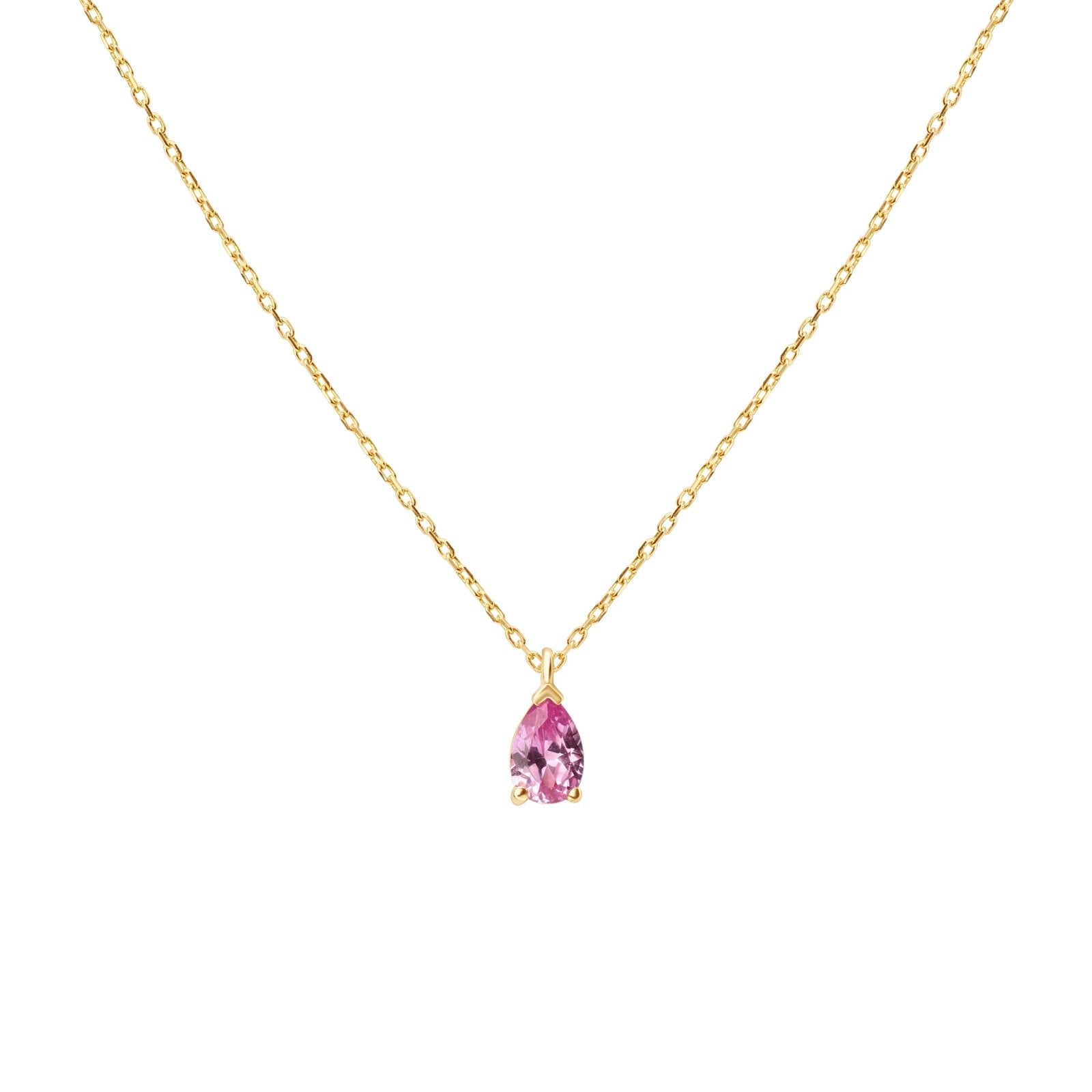 14k Yellow Gold Pear Pink Topaz Pendant Necklace for Women - Elegant Gemstone Jewelry Gift for Birthday, Anniversary & Special Occasions