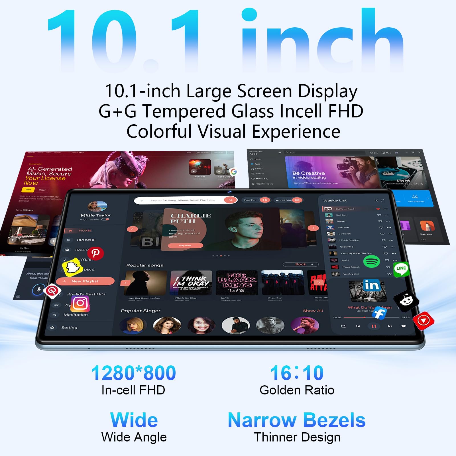 Android 14 Tablet 10.1 Inch - 20GB RAM 128GB ROM 1TB Expandable Octa-Core 2-in-1 Laptop with Keyboard & Mouse, 1280x800 IPS HD Touchscreen, Bluetooth 5.0, WiFi 6, Widevine L1 (Blue) - Perfect for Work, Study & Entertainment
