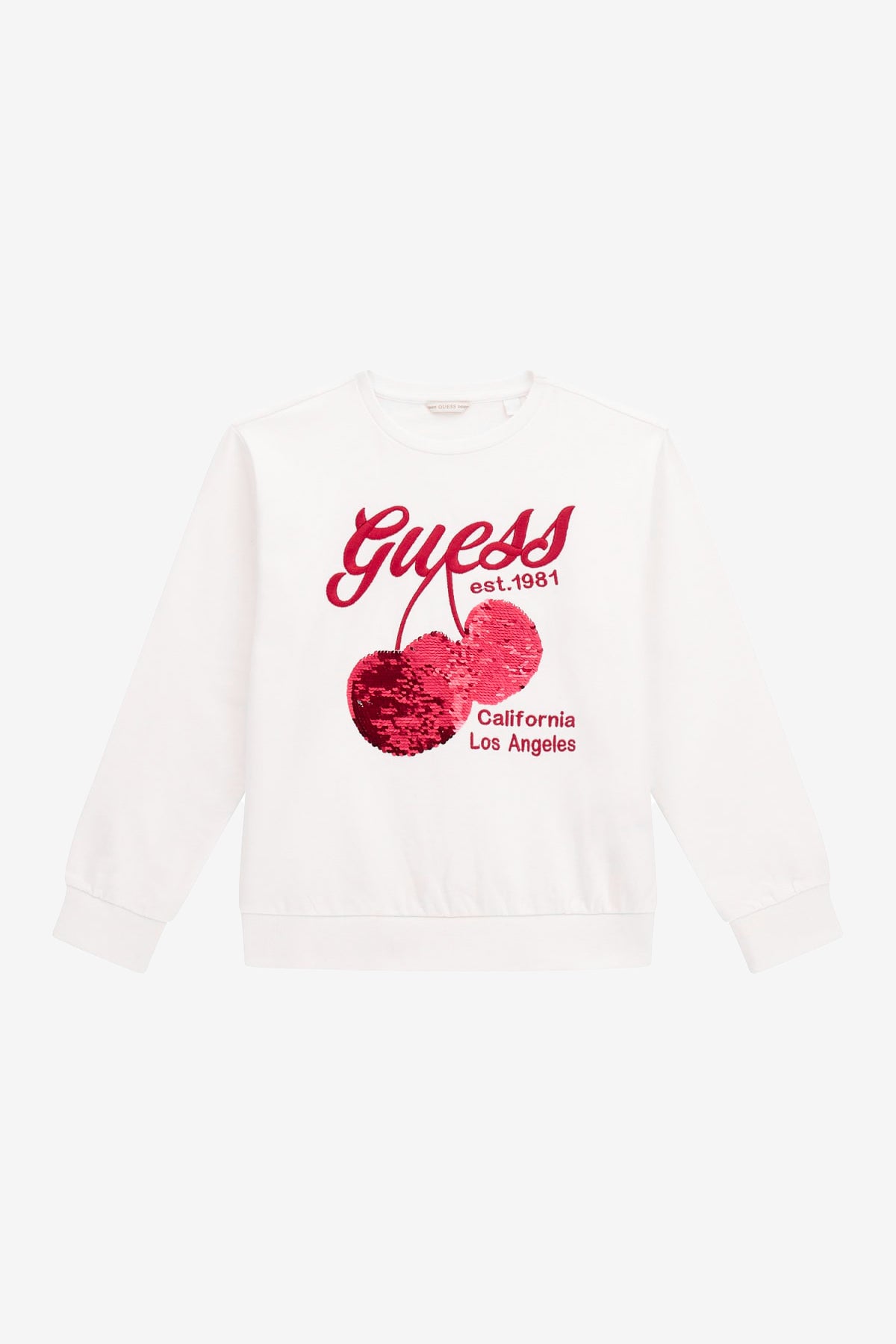 Sorrel White & Red Sequin Cherry Sweatshirt - Women's Fashion Holiday Party Top for Christmas & New Year Celebrations