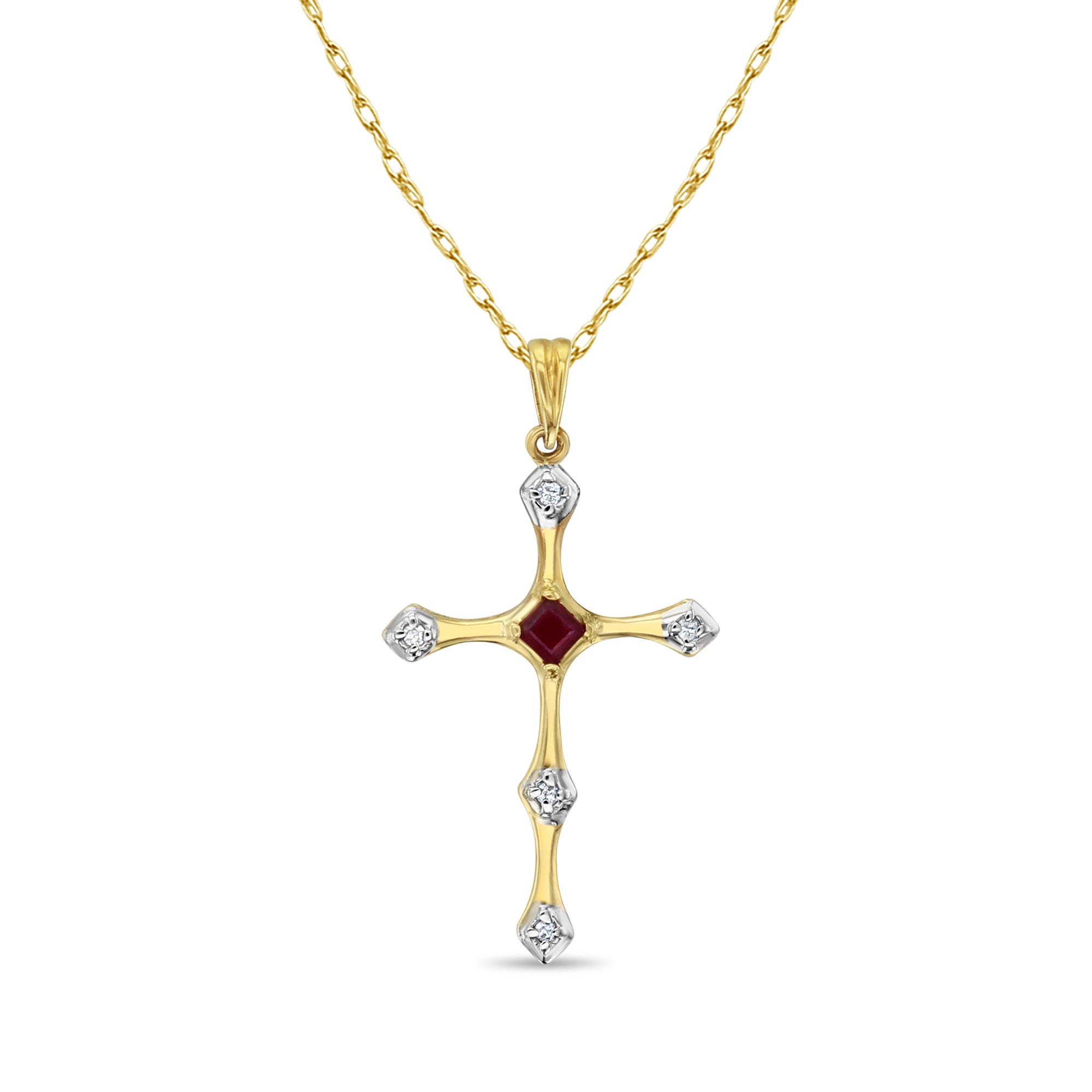 14K Yellow Gold Ruby Diamond Cross Pendant Necklace - Elegant Jewelry Gift for Women, Perfect for Christmas, Birthday & Special Occasions