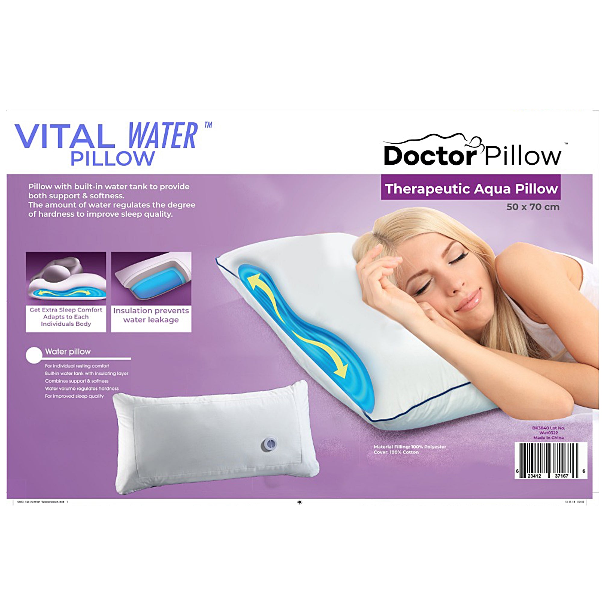 Dr Pillow Water Pillow - Adjustable Neck Support Pillow for Side, Back & Stomach Sleepers | Orthopedic Pain Relief | Cooling Gel Memory Foam | Perfect for Home, Travel & Office Use