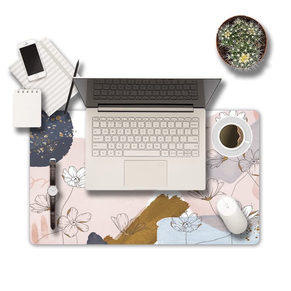 XXL Extended Gaming Mouse Pad with Non-Slip Rubber Base - Waterproof Large Keyboard Mat for Office, Home & Gaming - Floral Leaves Design Desk Decor for Work, Writing & PC Setup