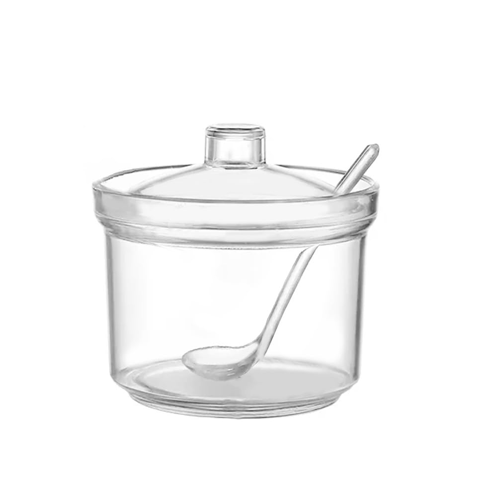Premium Clear Acrylic Sugar Bowl with Lid & Spoon - Airtight Spice Storage Container for Kitchen, Pantry, Coffee & Tea Station Organization