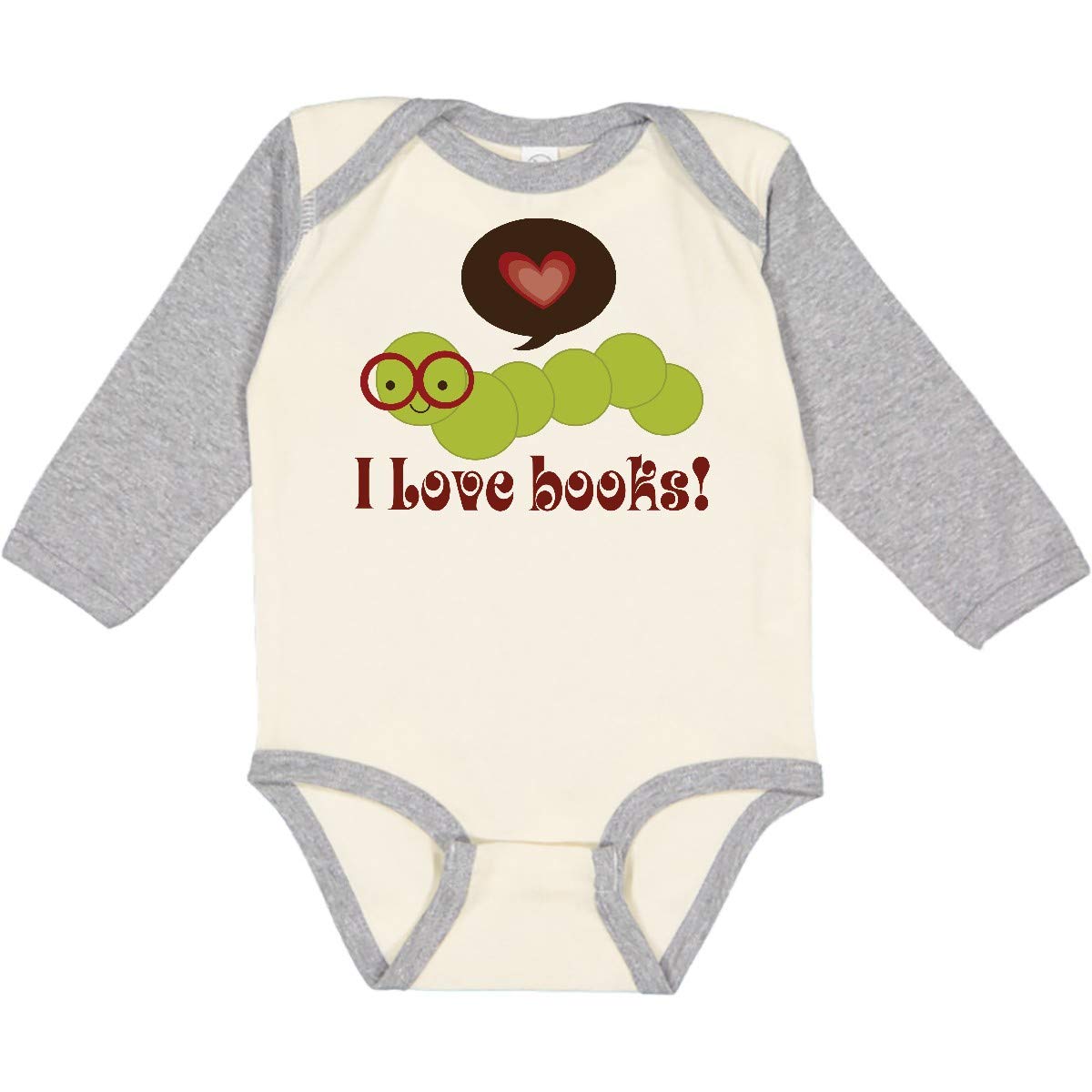 Inktastic I Love Books Bookworm Long Sleeve Baby Bodysuit - Perfect for Book Lovers, Reading Enthusiasts & Library Visits