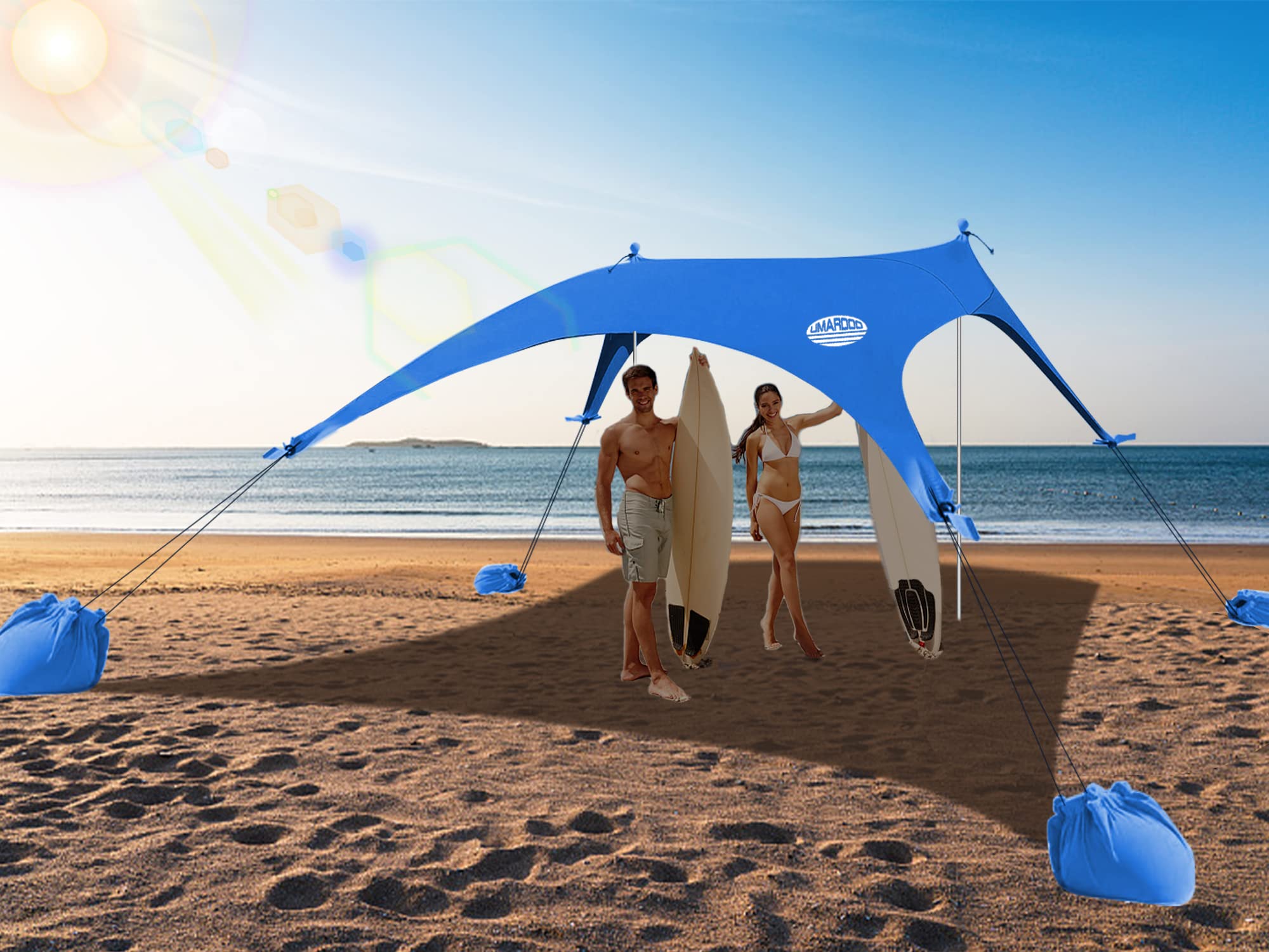 UMARDOO 10x10FT Portable Beach Tent with UPF 50+ Sun Protection - Easy Setup Wind-Resistant Sun Shelter with Carry Bag - Perfect for Family Beach Trips, Camping, Picnics & Outdoor Travel (Blue)