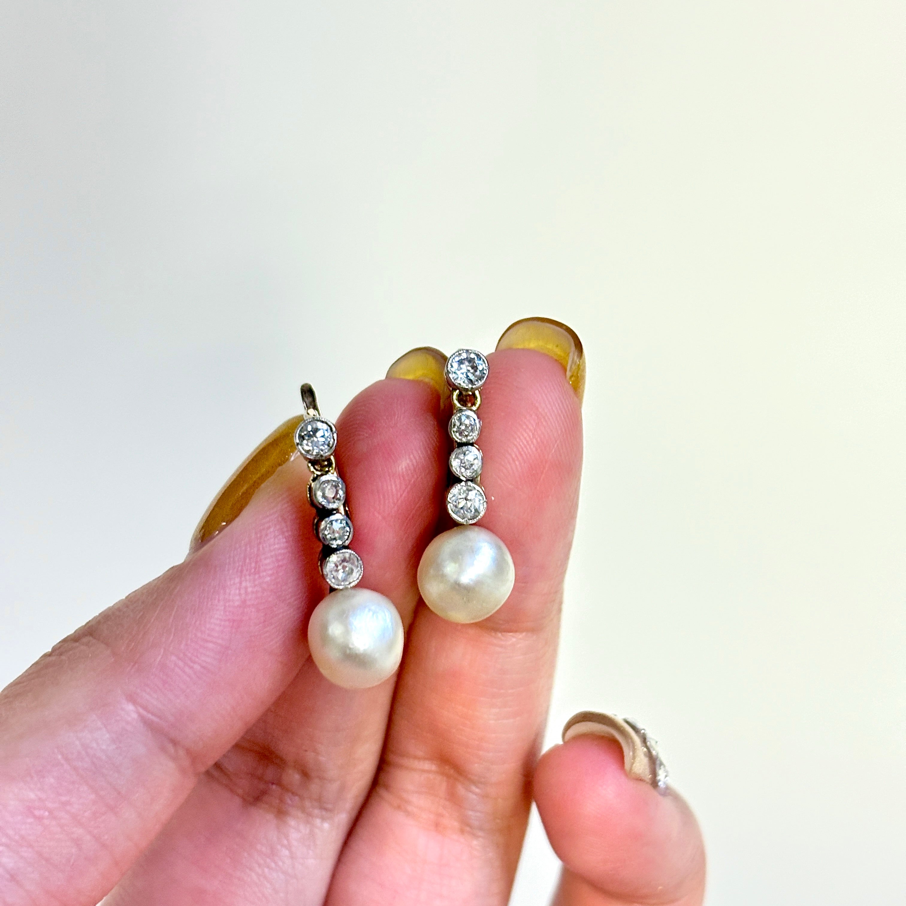14K Gold Pearl and Diamond Drop Earrings - 8.00-8.50mm Freshwater Pearls, 0.72ctw Diamond Accents | Elegant Dangling Earrings for Weddings, Parties & Special Occasions