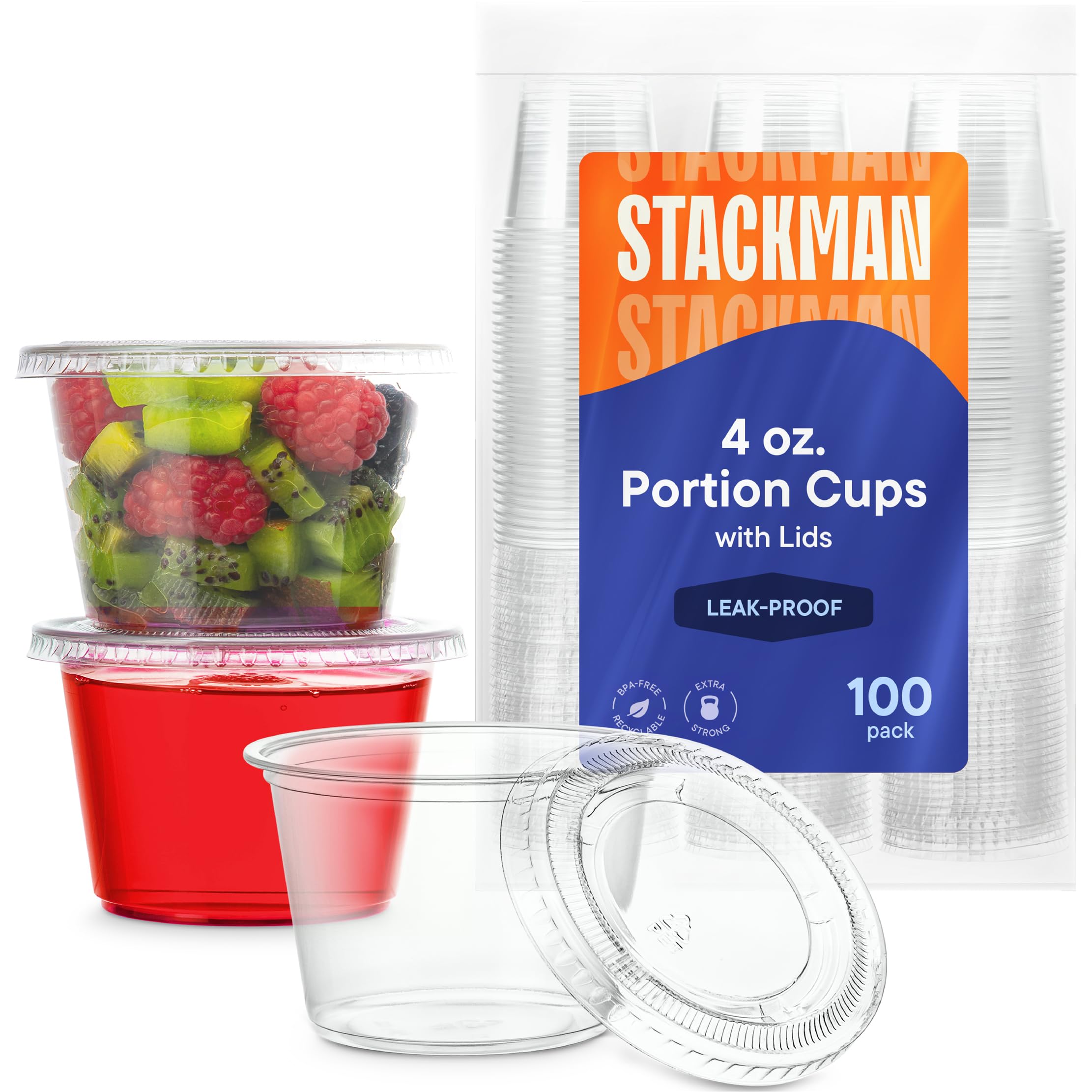100-Pack 4 oz Disposable Plastic Souffle Cups with Lids - Mini Condiment Containers for Jello Shots, Dipping Sauces, Salad Dressings | Perfect for Parties, Catering & Food Storage