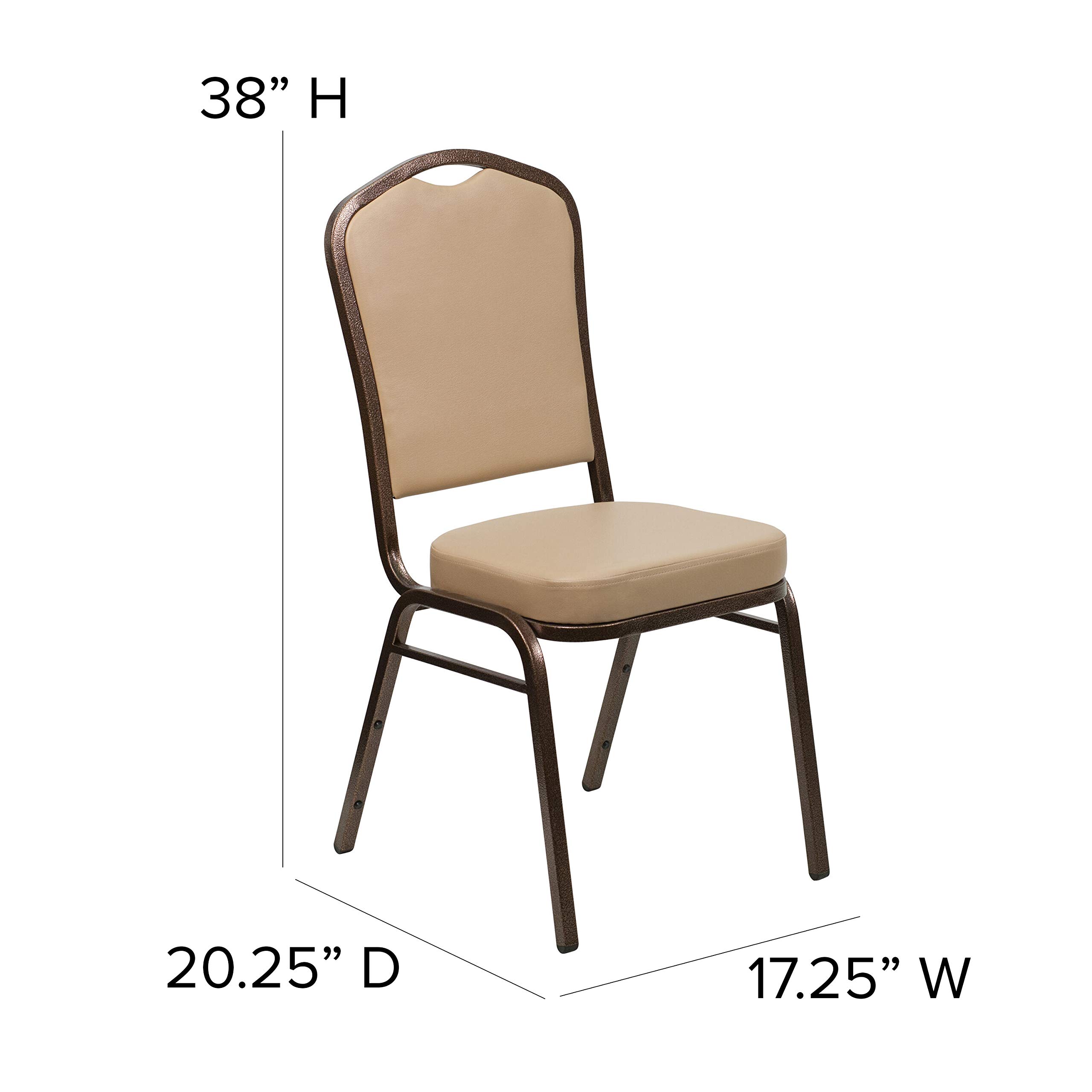 Emma & Oliver Tan Vinyl Crown Back Stacking Banquet Chair with Copper Vein Frame - Elegant Event Seating for Weddings, Parties & Banquets