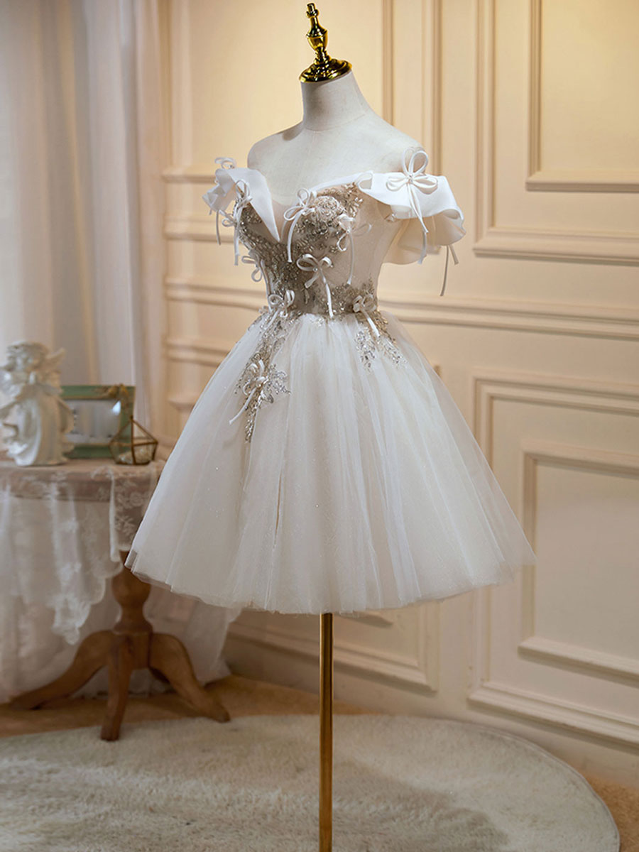 Mini/Short Light Champagne Prom Dress - Elegant Puffy Homecoming Dresses for Teens, Party & Special Occasions | Perfect for Dances, Weddings & Formal Events