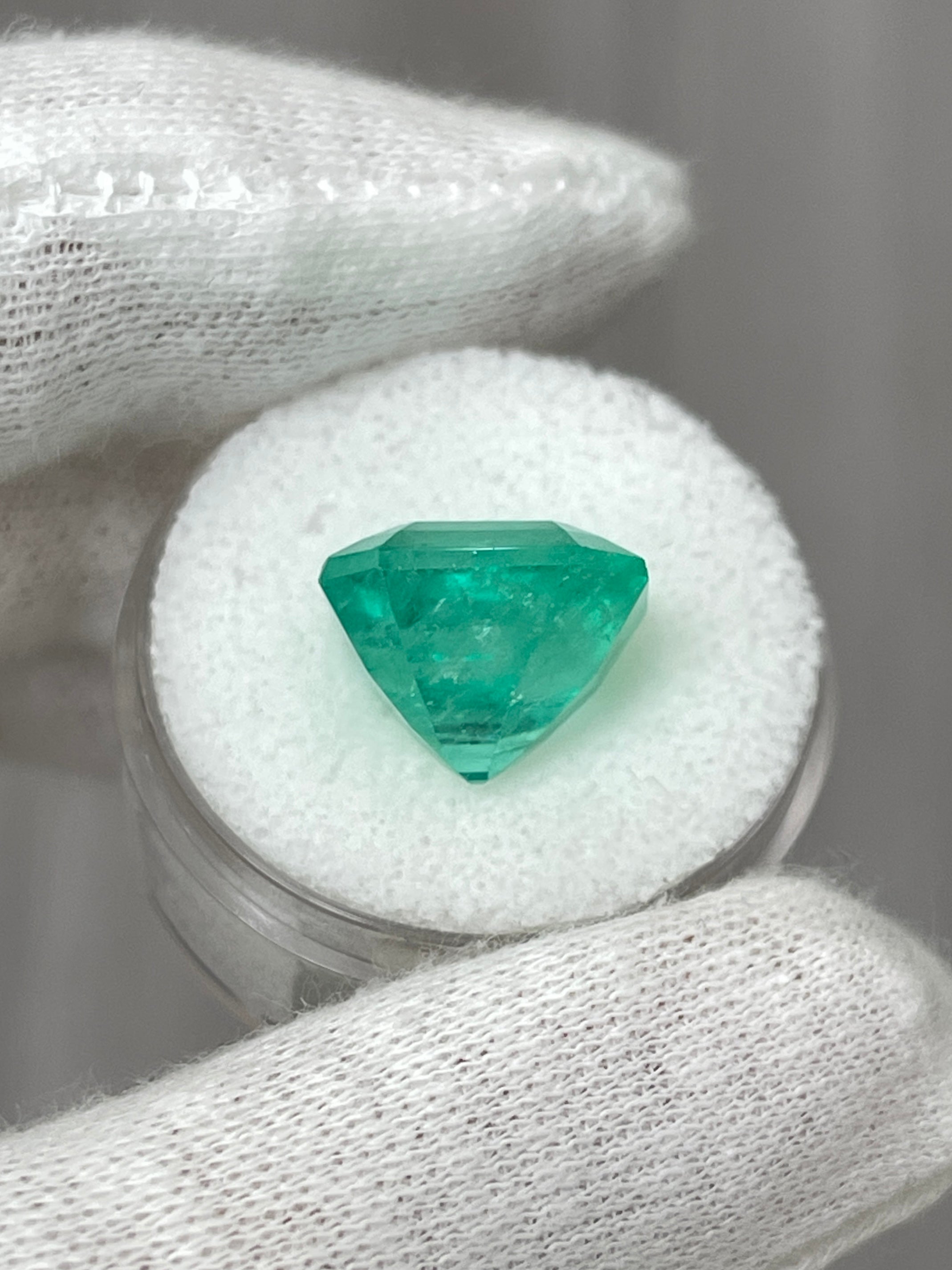 9.79 Carat 13x12mm Medium Green Natural Loose Colombian Emerald - Asscher Cut Gemstone for Jewelry Making, Engagement Rings & Luxury Gifts