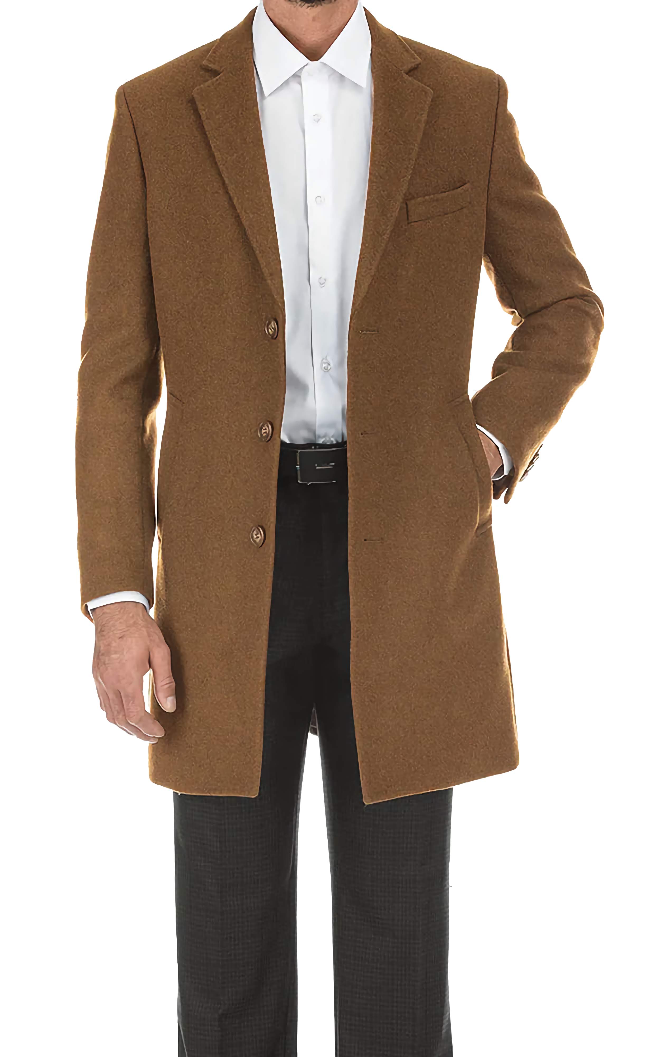 English Laundry Camel Slim Fit Wool Blend Overcoat for Men | Fall Winter Essential Coat | Perfect for Business, Office & Formal Occasions