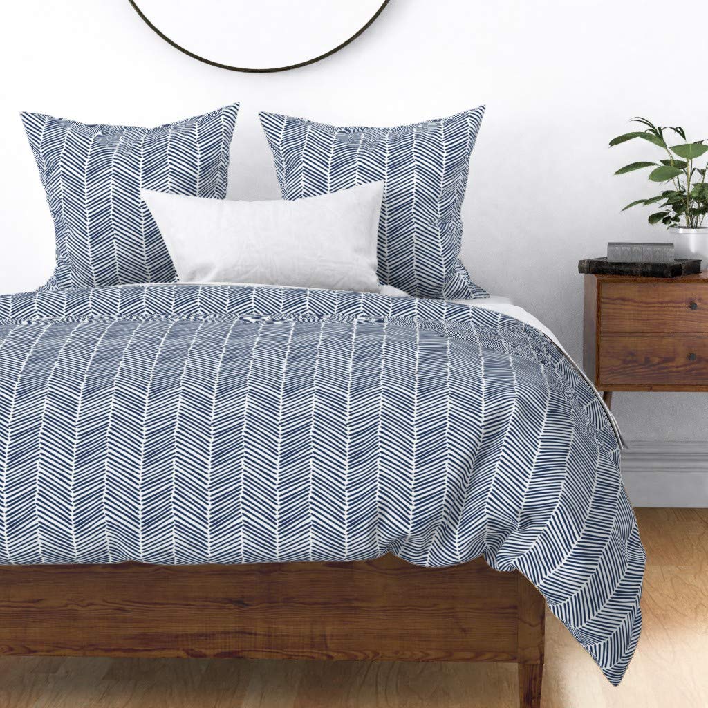 Soft Cotton Sateen Duvet Cover Twin Size - Navy Indigo Chevron Arrow Tribal Print Bedding Set | Southwestern Nursery Decor | Perfect for Kids' Rooms, Guest Bedrooms & Bohemian Home Styling
