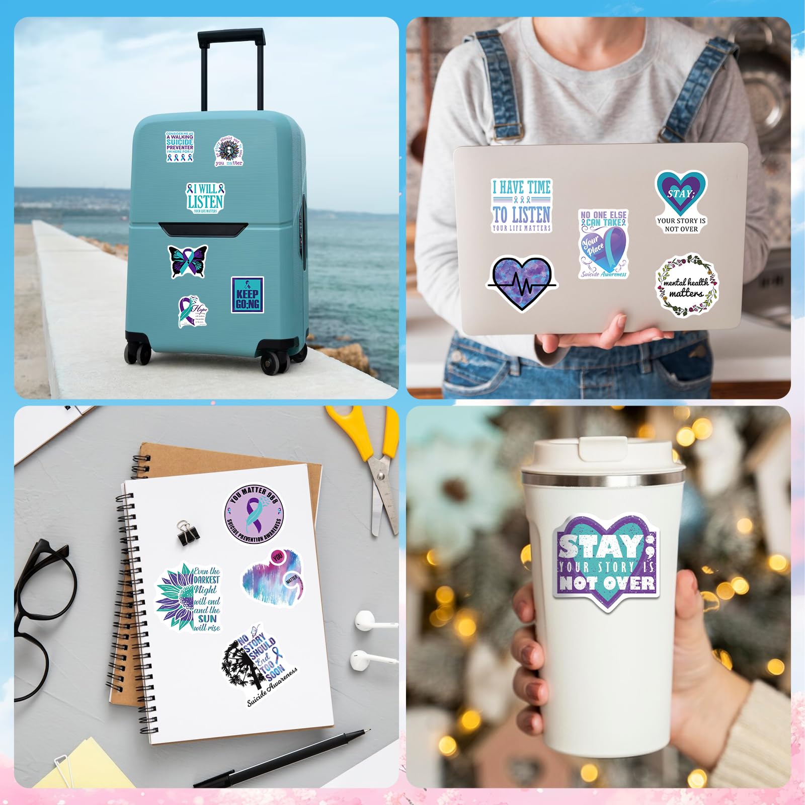 100Pcs Suicide Prevention Stickers - Motivational Mental Health Awareness Decals for Water Bottles, Laptops, Journals - Waterproof Self-Adhesive Inspirational Stickers for Adults & Teens - Perfect for School, Work, Therapy & Daily Encouragement