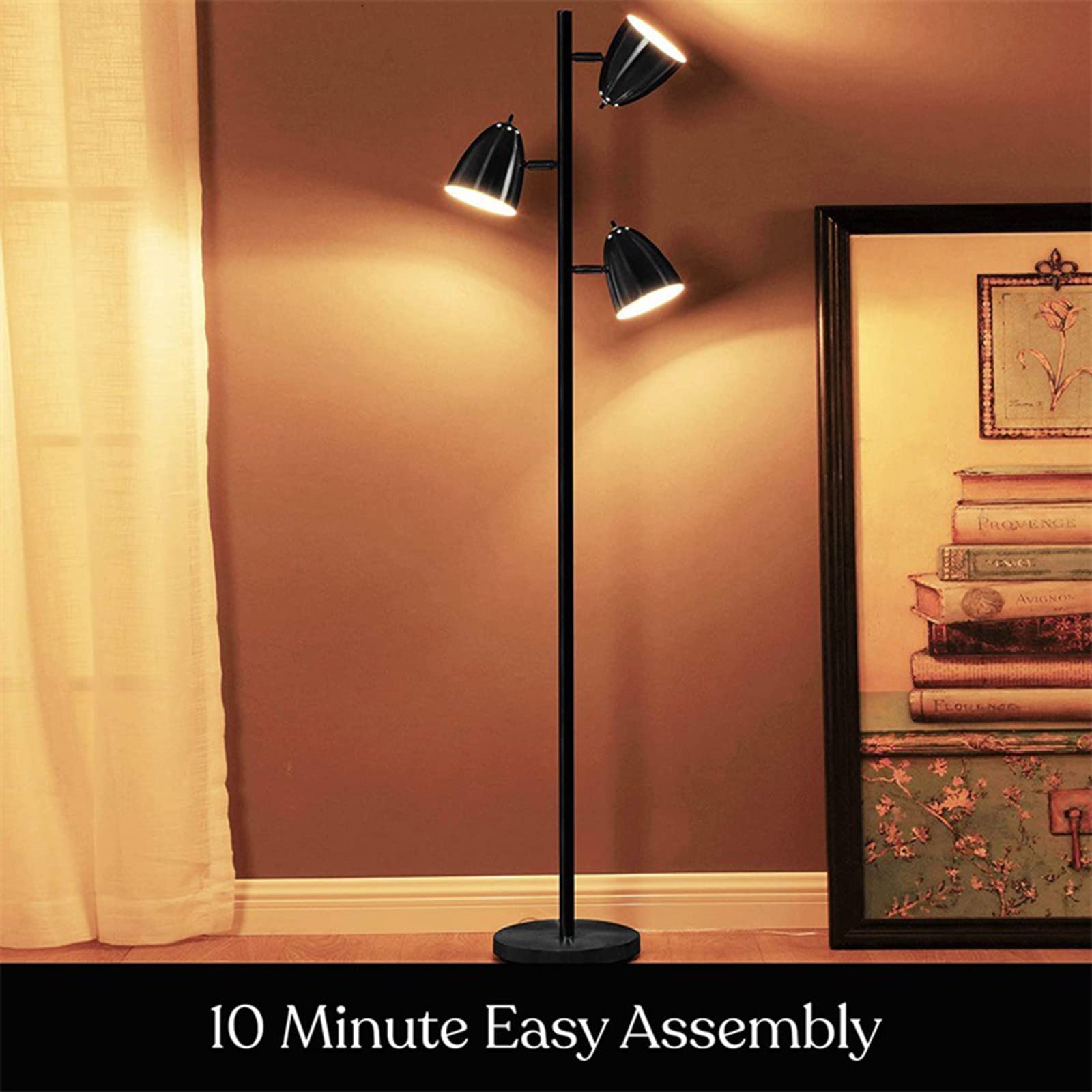 Tree Floor Lamp with 3 Adjustable Arms - 360° Rotating Standing Tall Pole Light for Living Room, Bedroom & Office - Modern Reading Lamp with 3 Bulbs for Perfect Ambient Lighting (Black) - Ideal for Cozy Reading Nooks, Home Office Workspaces & Living Room Accent Lighting