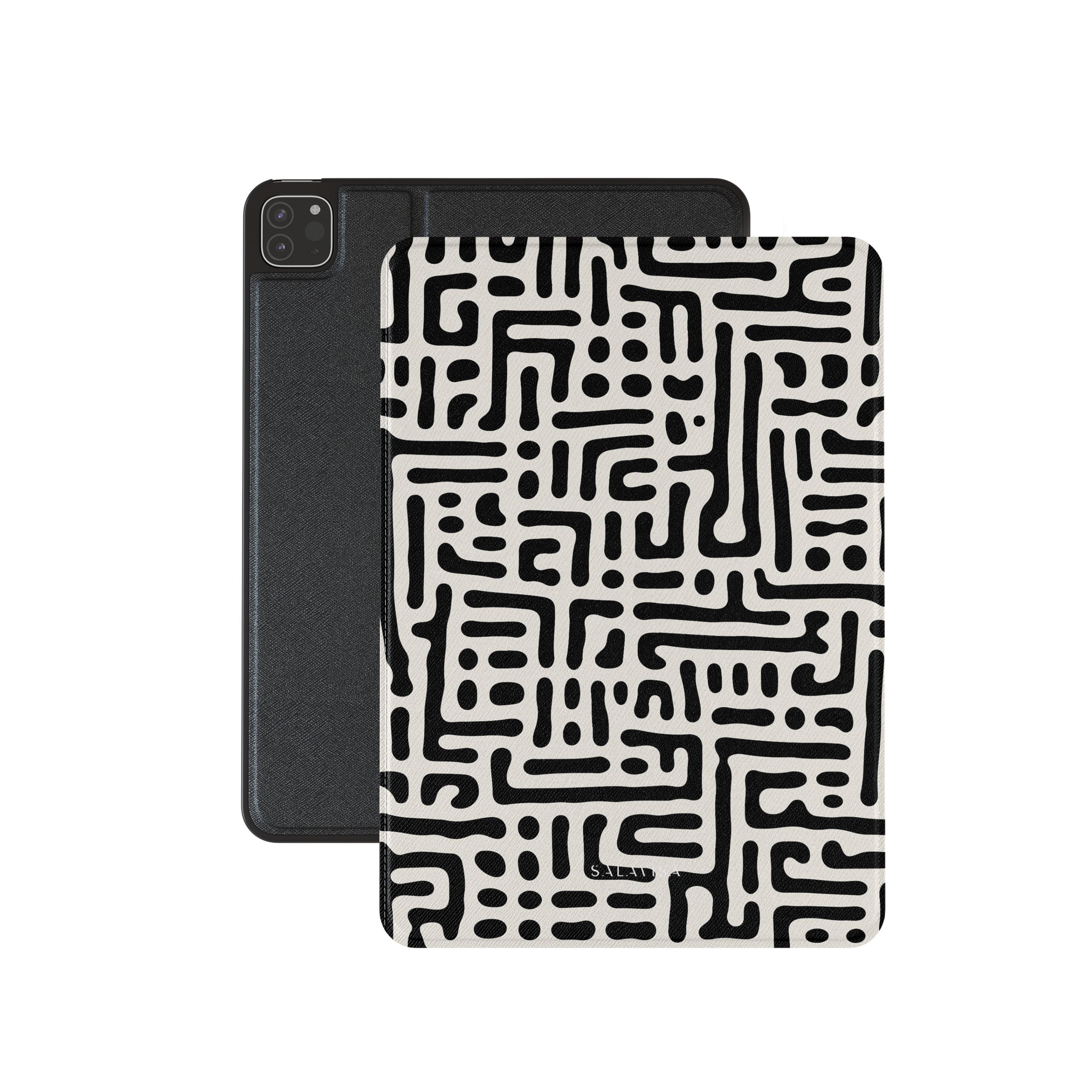 Stylish Black and White Maze Design iPad Case - Durable Protective Cover for iPad Pro/Air/Mini - Perfect for Work, Travel, and Everyday Use