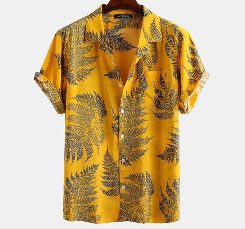 Stylish Antonios Palmier Printed Shirt for Men | Tropical Floral Button-Up Casual Shirt | Perfect for Beach Vacations, Summer Parties & Outdoor Adventures