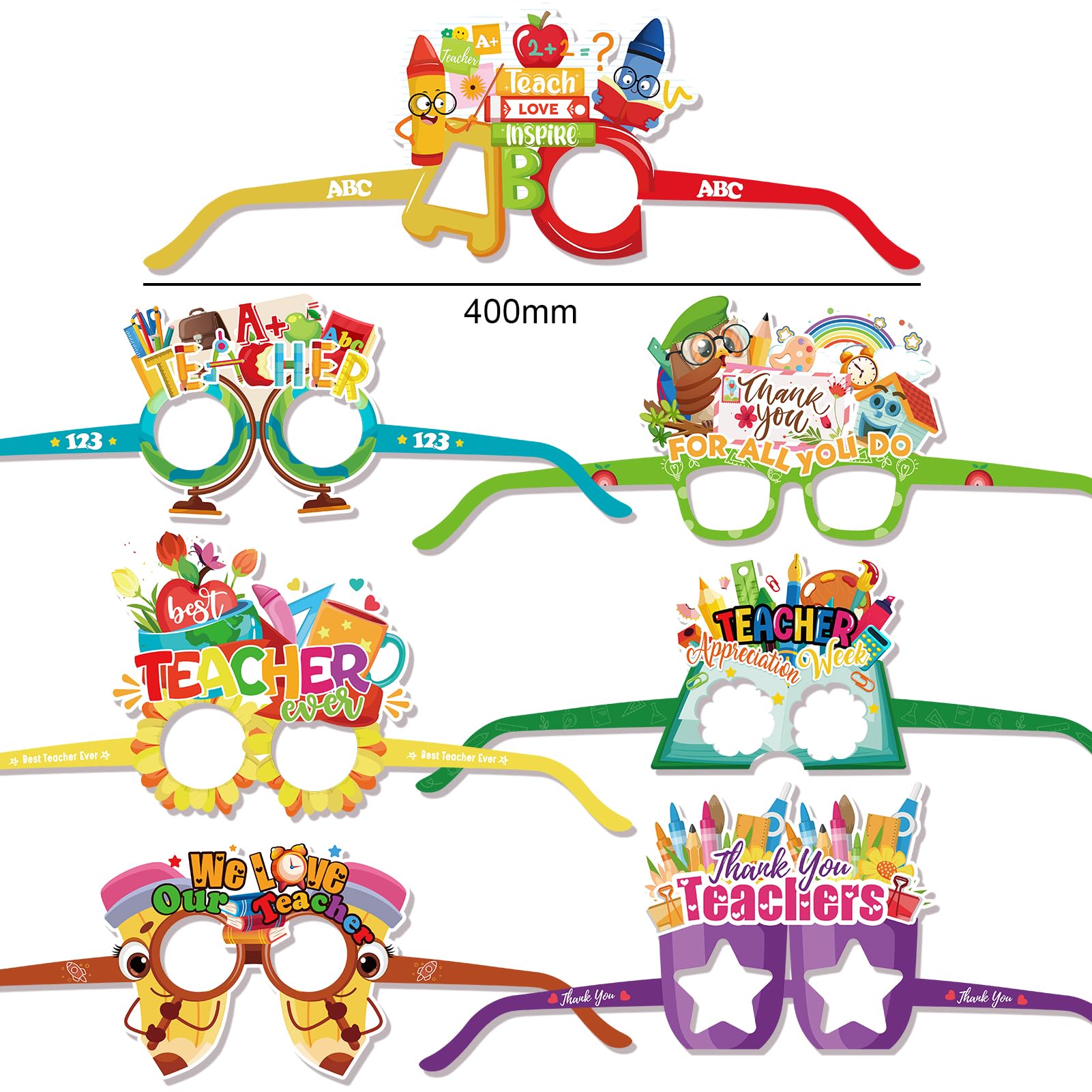 28pcs Thank You Teacher Paper Eyeglasses - Fun Photo Booth Props for Teacher Appreciation Week & Teachers Day Decorations - Perfect for Classroom Parties, School Events & Teacher Gifts
