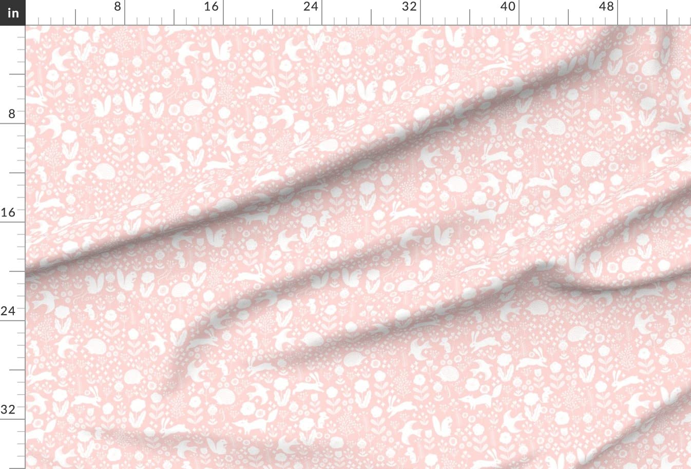 Woodland Spring Nursery Pink Pastel Cute Animals Rabbit Bird Printed Velvet Upholstery Fabric by The Yard - Soft Home Decor & Apparel Material for Baby Clothes, Curtains, Pillows | Spoonflower Premium Fabric