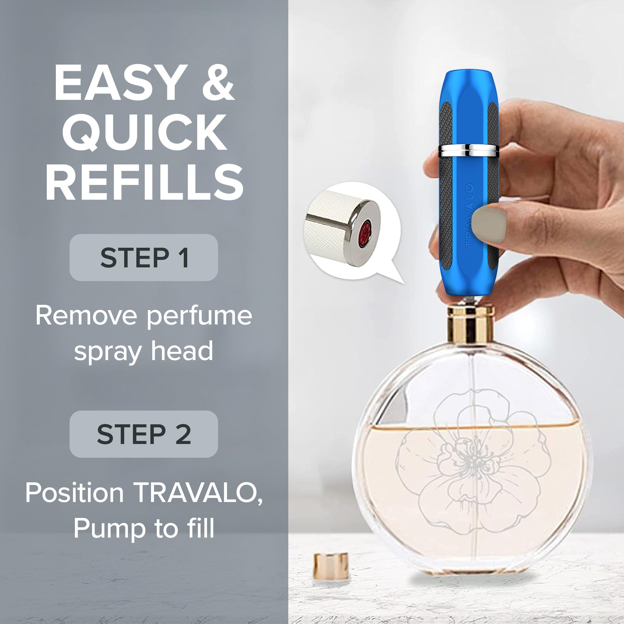 TSA Approved Travalo Vector Perfume Atomizer Bundle - Refillable Mini Sprayer for Cologne & Aftershave | Lightweight Metal Case in Silver, Blue, Black (3 Pack, 0.17oz) - Perfect for Travel, Gym & On-The-Go Fragrance Touch-Ups