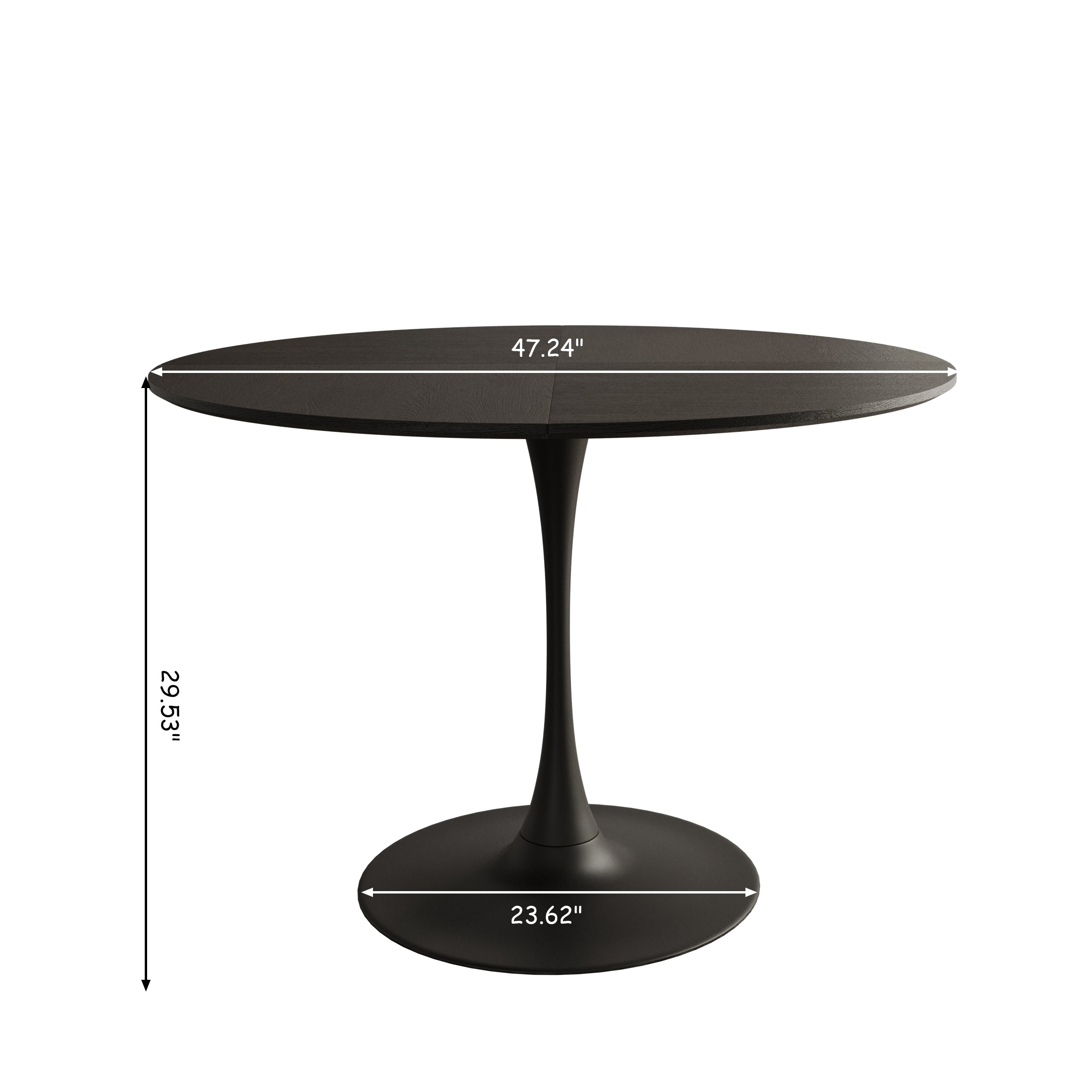 47 Inch Black Tulip Dining Table Set with 4 Gray Chairs - Compact 4-Person Kitchen Table for Small Spaces, Apartments & Coffee Shops - Modern Round Dining Room Furniture for Breakfast Nook & Bistro Settings