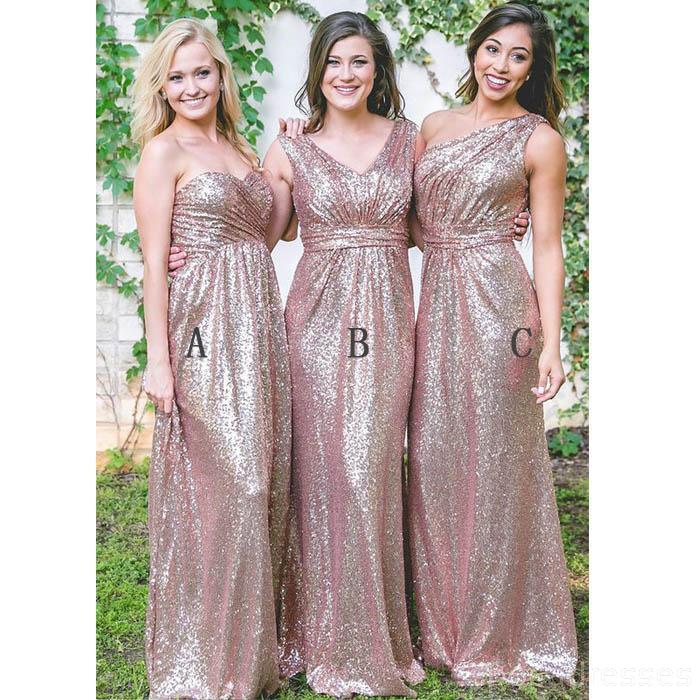 Elegant Mismatched Rose Gold Sequin Long Bridesmaid Dresses for Wedding Party - WG551 | Perfect for Formal Events, Prom, Evening Gala & Special Occasions
