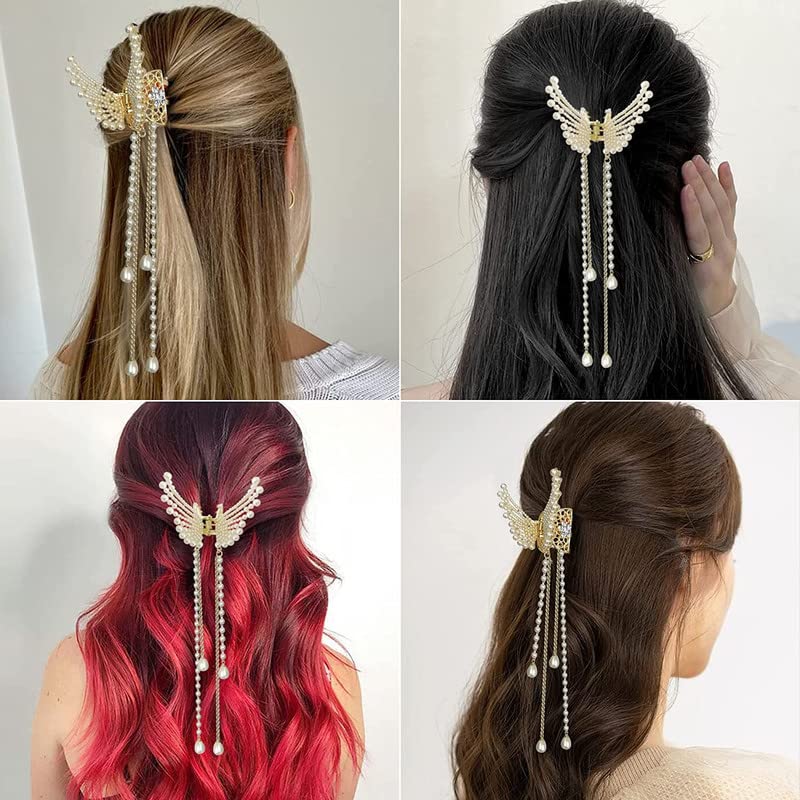 Staila 1 Pc Women's Stone Hair Clips - Elegant Pearl & Metal Butterfly Claw Clip for Girls & Women - Perfect for Weddings, Parties & Everyday Hairstyles