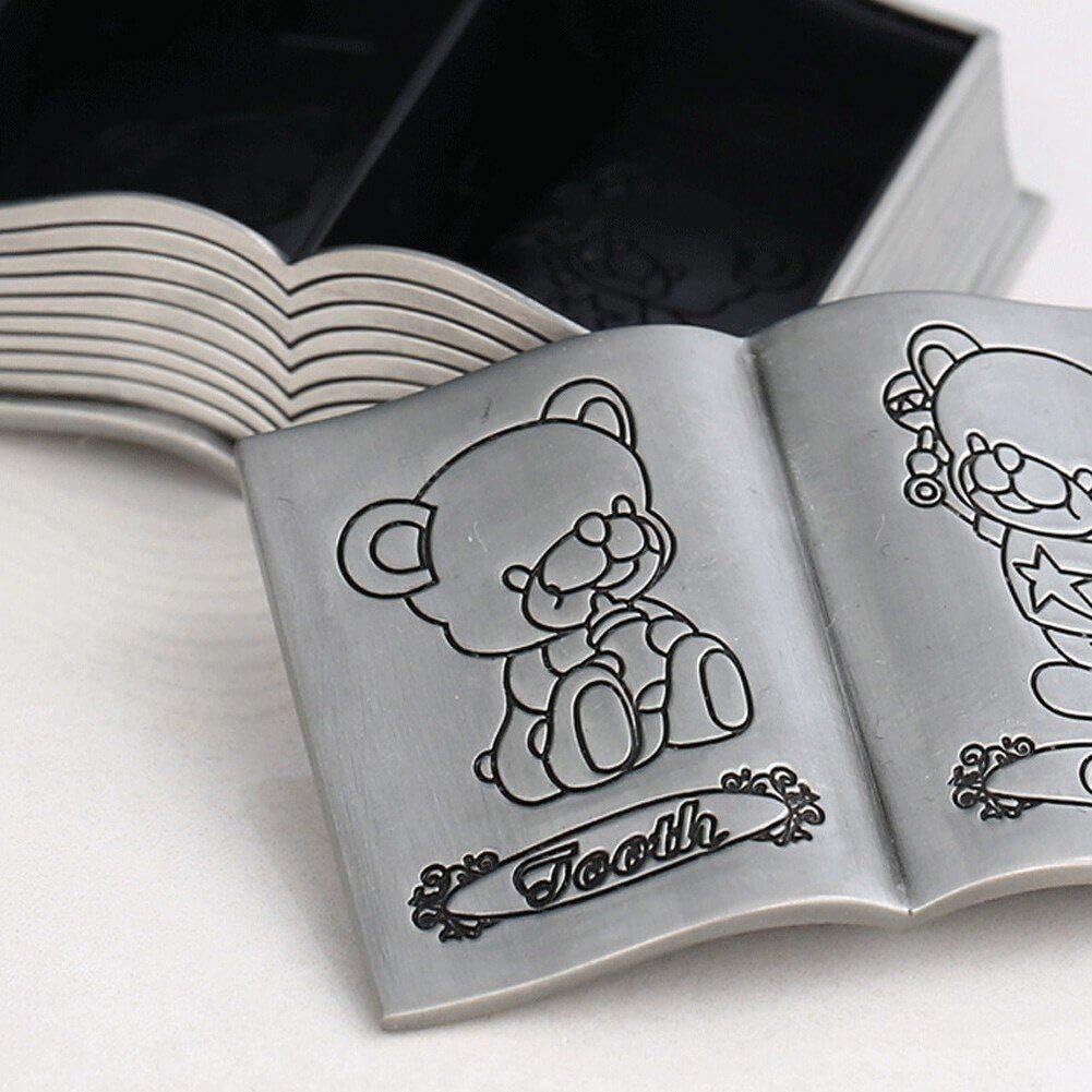 Personalized Engraved Bear Book-Shaped First Tooth Keepsake Box - Alloy Baby Teeth Storage Container for Kids | Perfect Baby Shower Gift & Childhood Memory Preservation