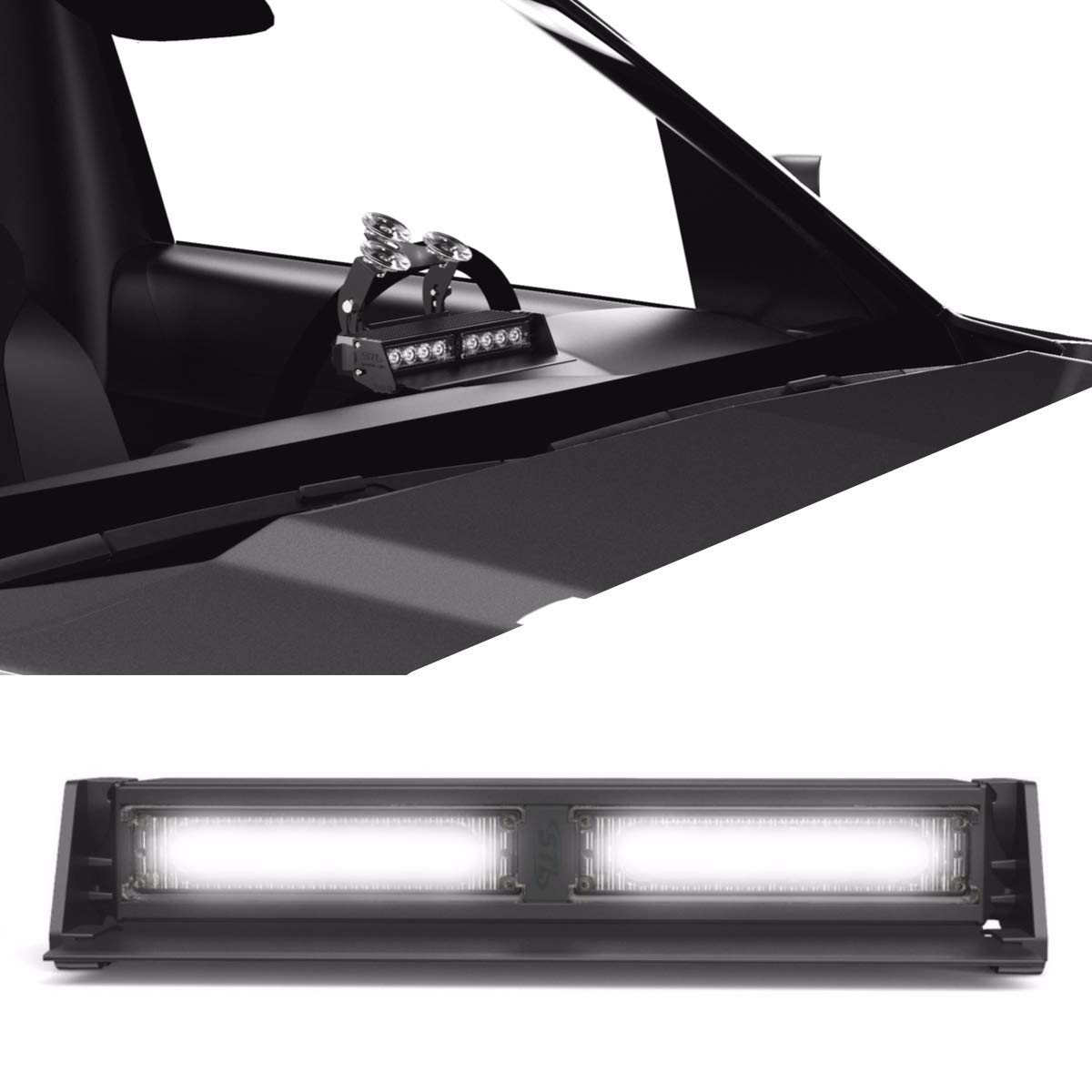SpeedTech Lights Striker TIR 2-Head LED Strobe Light Bar - Clear/Clear Emergency Warning Lights for Police, Security & Emergency Vehicles - Windshield & Dash Mount with Cigarette Lighter Plug - Perfect for Roadside Assistance, Construction Zones & Traffic Control