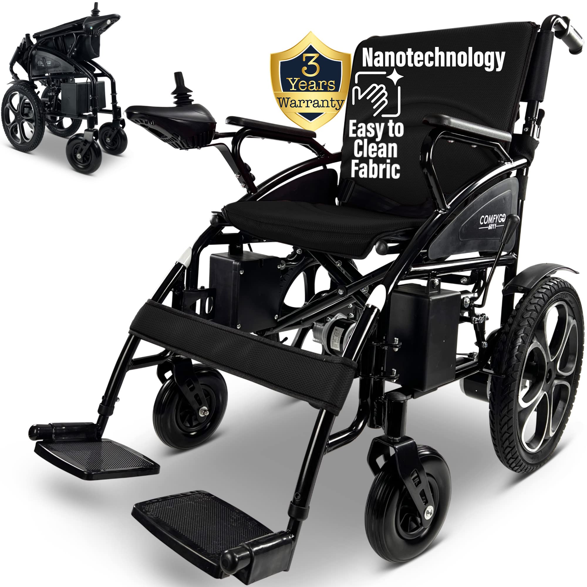 MALISA Foldable Electric Wheelchair for Adults - Lightweight Dual Motor Power Wheelchair with All-Terrain Capability - Comfortable Travel Wheelchair for Indoor & Outdoor Use (Black) | Perfect for Shopping, Travel, and Daily Mobility Assistance