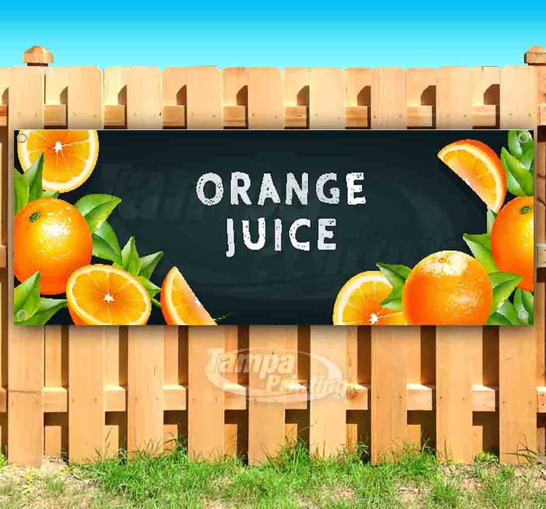 Premium 13 oz Heavy-Duty Vinyl Orange Juice Banner with Metal Grommets - Single-Sided Non-Fabric Sign for Juice Bars, Grocery Stores & Restaurants