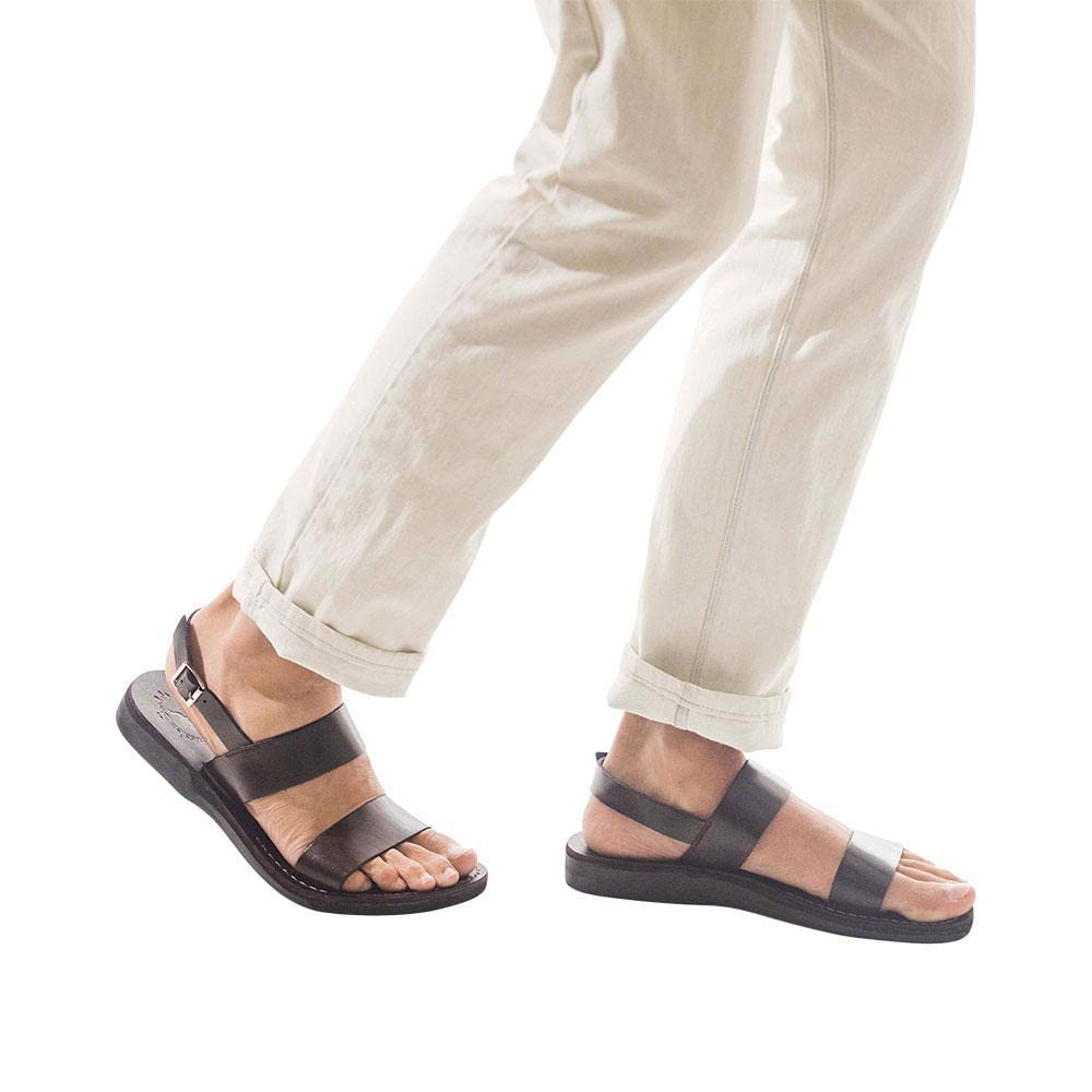 Golan Men's Leather Two Strap Sandals - Comfortable Casual & Outdoor Walking Sandals for Beach, Travel, and Summer Wear