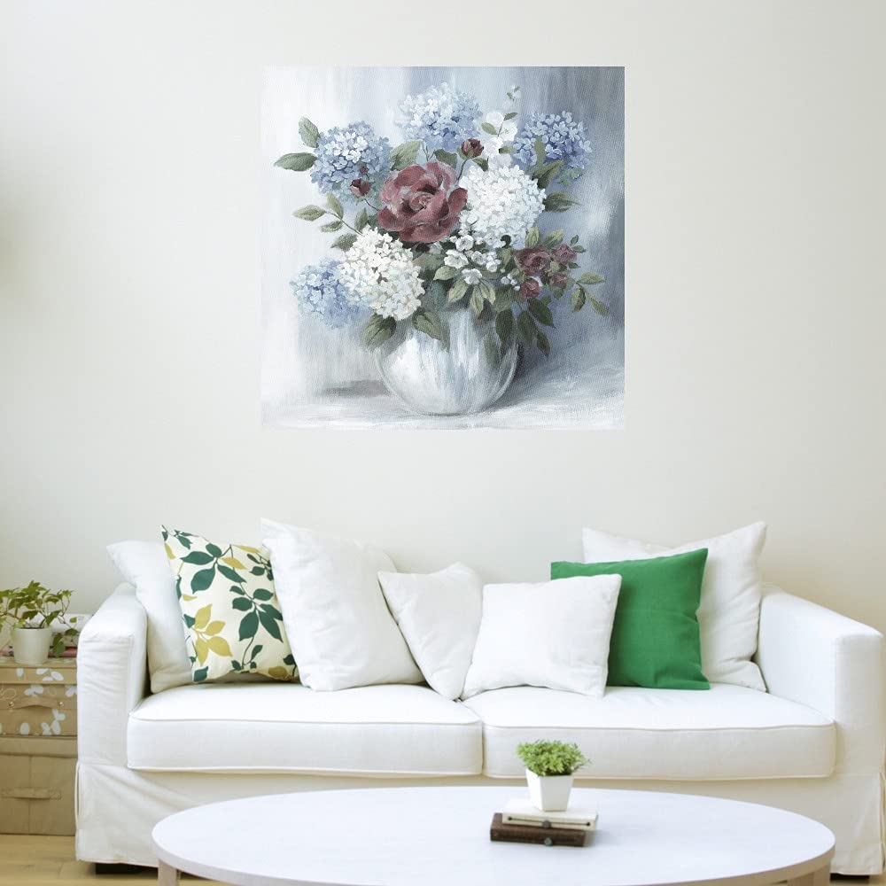 Premium Hydrangea Canvas Wall Art - 22x22 Inch Botanical Floral Print for Bathroom & Bedroom Decor | Handmade Soft Textured Painting by Artist Nan | Perfect for Home, Office & Spa Interior Design