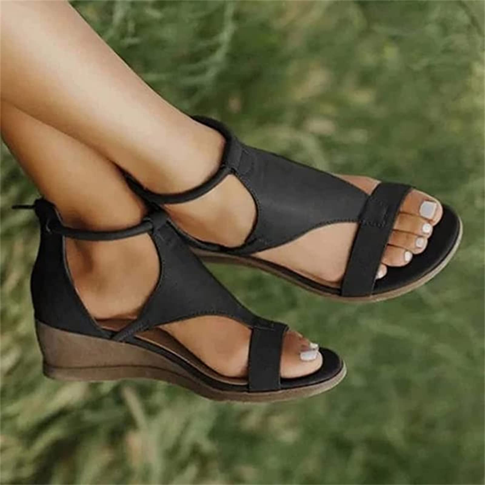 Lausiuoe Women's Low Wedge Sandals - Boho Casual Summer Beach Sandals with Open Toe & Platform for Dressy Outfits | Perfect for Vacation, Pool Parties and Outdoor Events