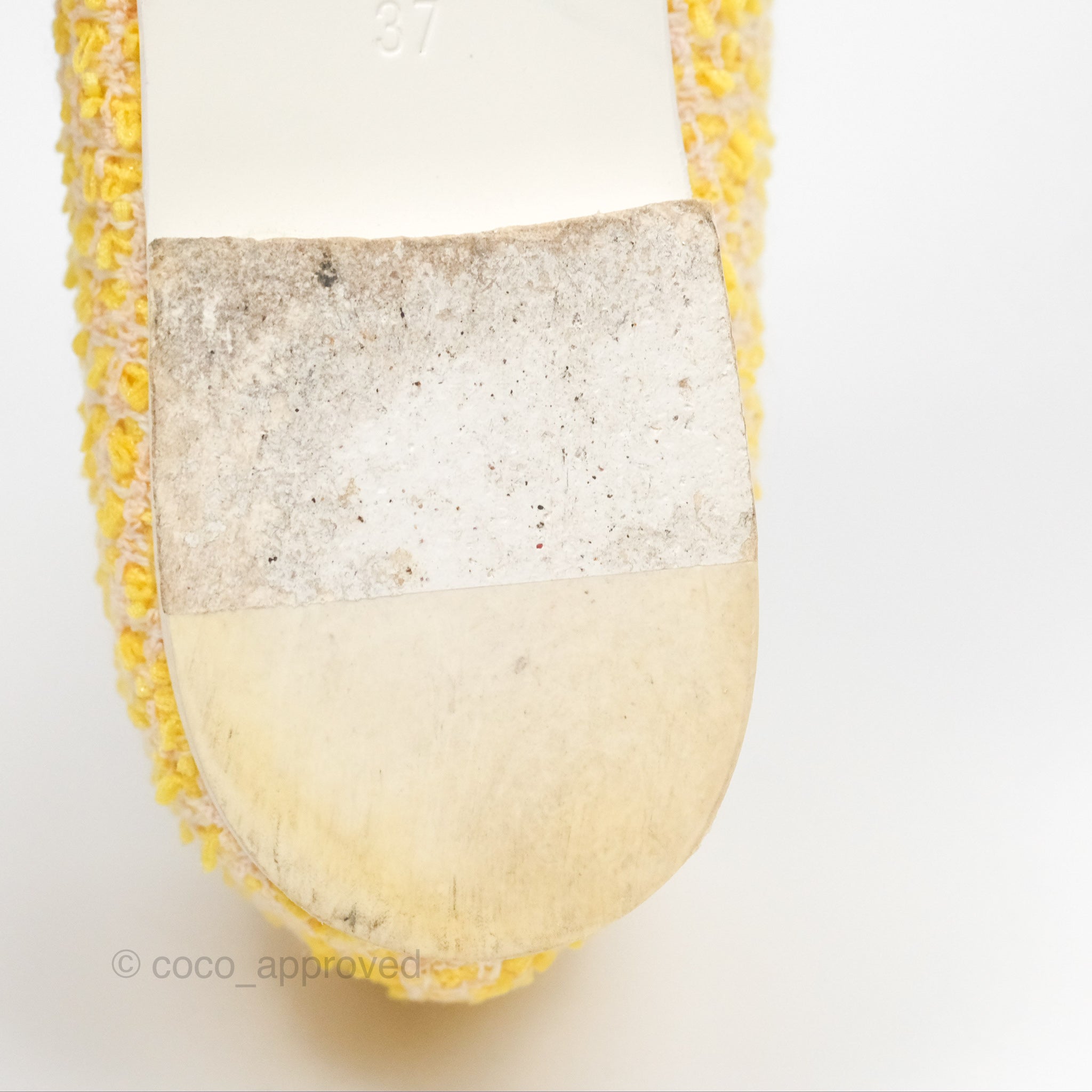 Chanel Ballerina Flats in Yellow Tweed with White Accents - Women's Size 37 (US 7) | Classic Comfortable Ballet Shoes for Work, Date Night & Casual Outings
