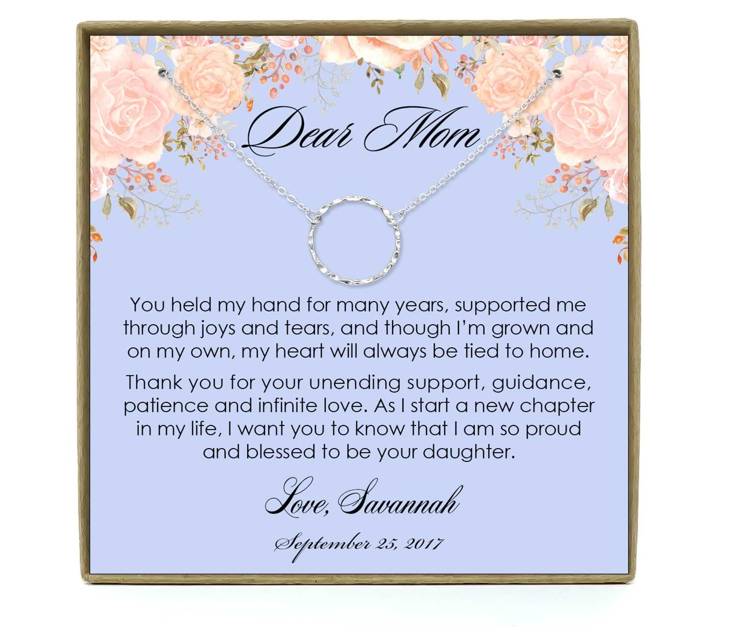 Personalized Silver Hammered Ring Necklace - Thoughtful Mother of the Bride Gift from Daughter, Wedding Day Keepsake for Mom, Elegant Mother-Daughter Jewelry for Special Occasions | Perfect for Weddings, Anniversaries, and Family Celebrations