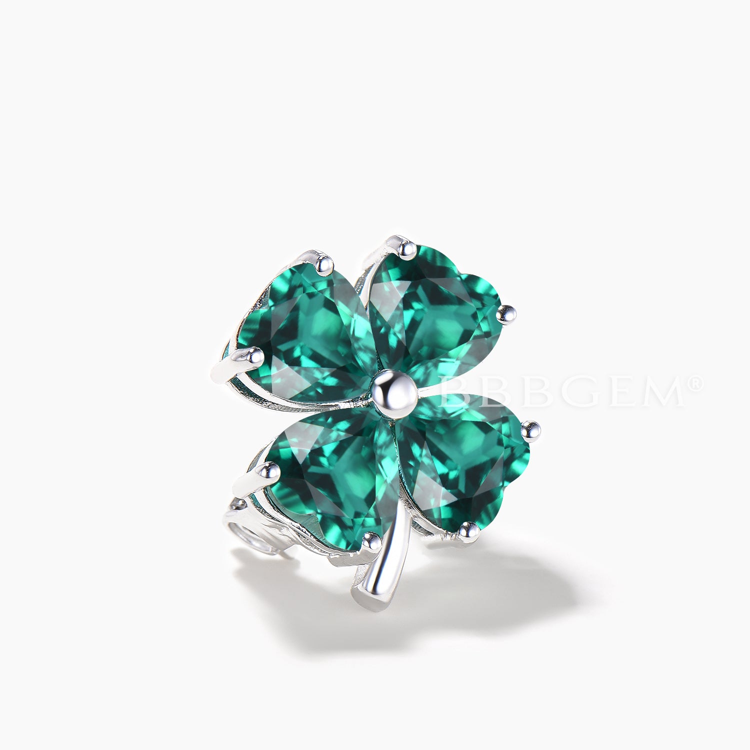 Exquisite Heart-Cut Emerald Four-Leaf Clover Brooch in White Gold - Nature-Inspired Jewelry for Women | Perfect for Weddings, Anniversaries & Special Occasions