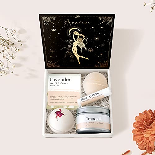 Aquarius Zodiac Gift Box Set - Unique Birthday & Holiday Present for Women, Best Friends, Sisters, Niece | Includes Tarot Card, Spa Gifts & Heartfelt Greeting Card | Perfect for Birthdays, Christmas, Galentine's Day & Self-Care Moments