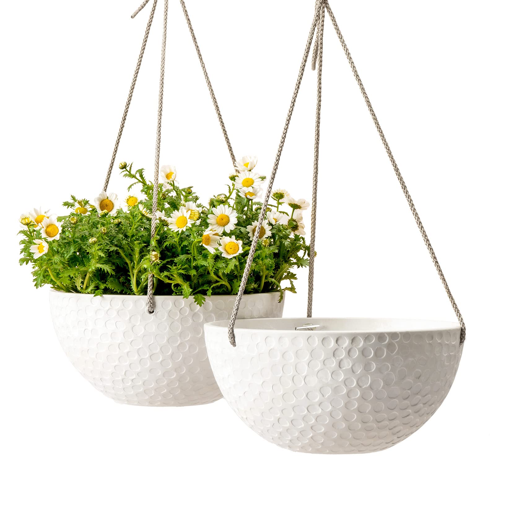 LA JOLIE MUSE 10 Inch Hanging Planters for Indoor & Outdoor Plants - White Honeycomb Design - Set of 2 - Perfect for Balcony, Patio, Garden Decor and Home Interior Decoration
