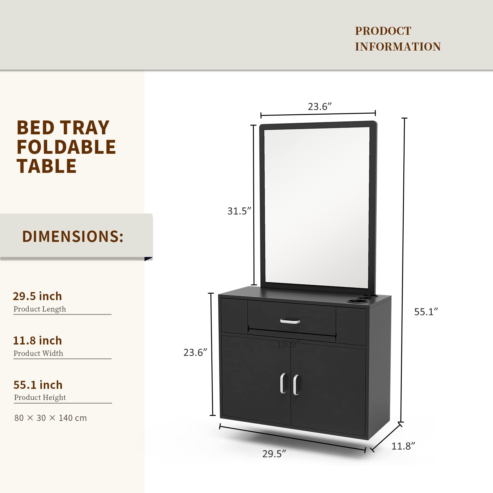 Wall Mount Salon Station with Mirror - Professional Styling & Barber Station for Spa & Salon - Includes Appliance Holders, Drawer & Storage Cabinet (Black) - Perfect for Hair Styling, Makeup Application & Salon Organization