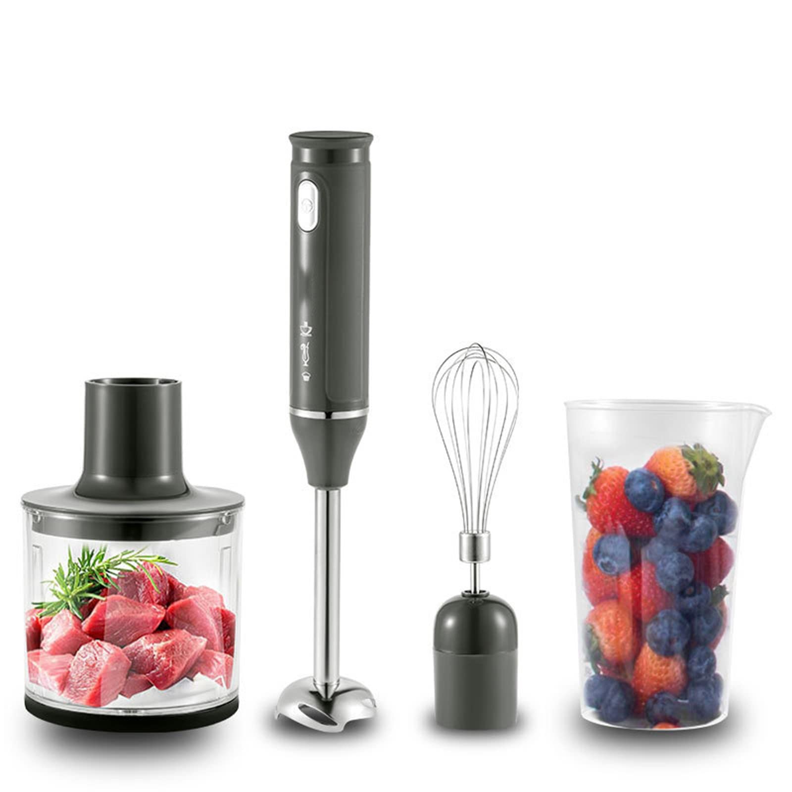 4-in-1 Multifunction Hand Blender with Variable Speeds - Stainless Steel Immersion Blender for Smoothies, Soups, Baby Food & Baking - Portable Handheld Mixer for Kitchen & Home Use
