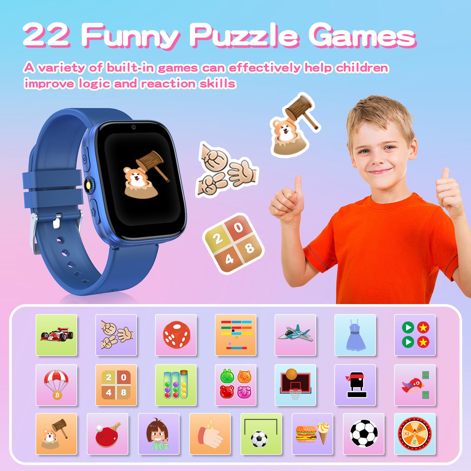 Smart Watch for Kids Ages 4-12 - HD Touch Screen with Puzzle Games, Habit Tracker, Audio Books & Learning Cards - Pedometer, Camera & Alarm Clock - Perfect Educational Birthday Gift for Girls & Boys (Pink) - Ideal for School, Playtime & Outdoor Activities