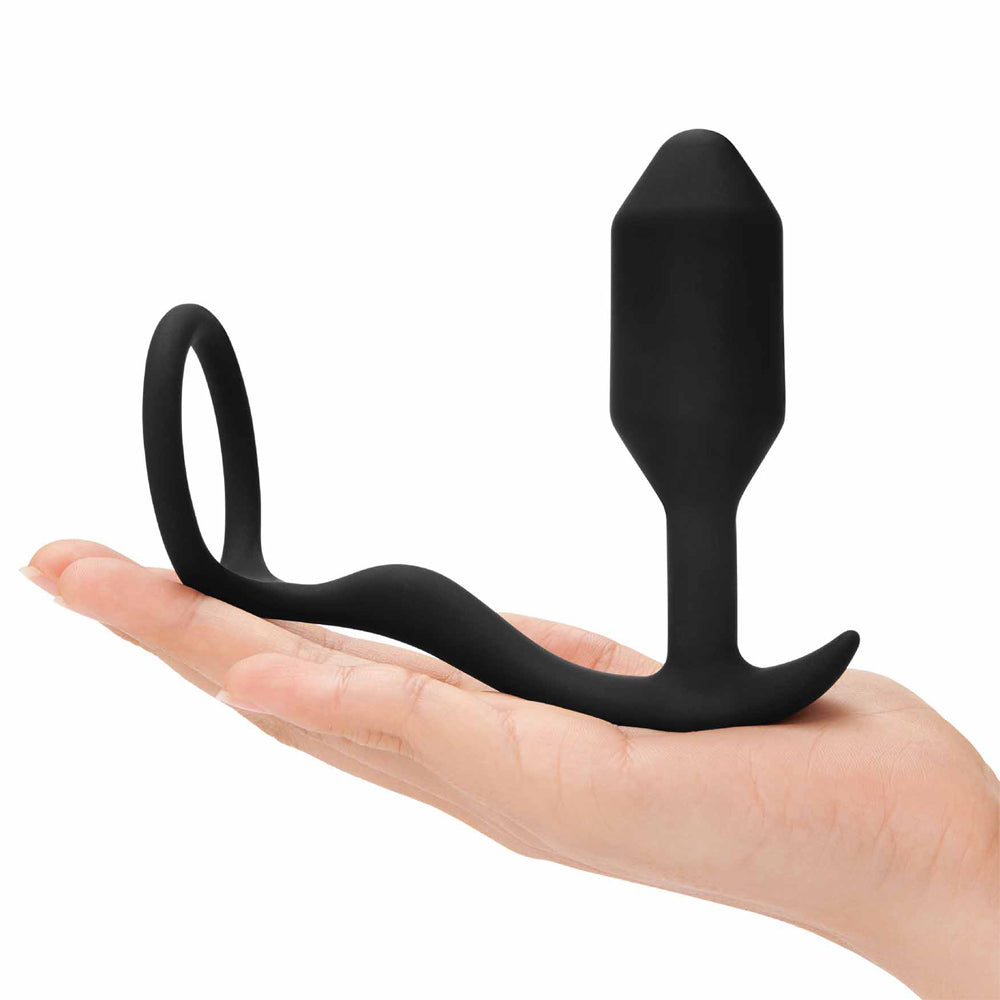 B Vibe XL Vibrating Snug & Tug Weighted Anal Plug & Penis Ring - Dual Stimulation for Enhanced Pleasure | Perfect for Couples Play & Solo Exploration
