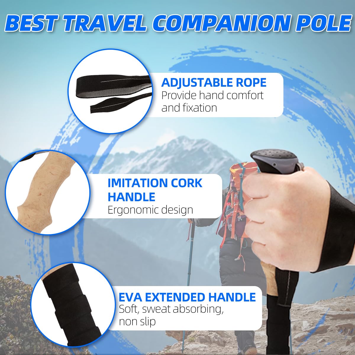 Lightweight Collapsible Trekking Poles for Hiking, Walking & Backpacking - Adjustable 7075 Aluminum Hiking Sticks with Comfortable EVA Grip & Nylon Flip Lock - Perfect for Adults, Kids & Seniors - Ideal for Mountain Trails, Camping & Outdoor Adventures