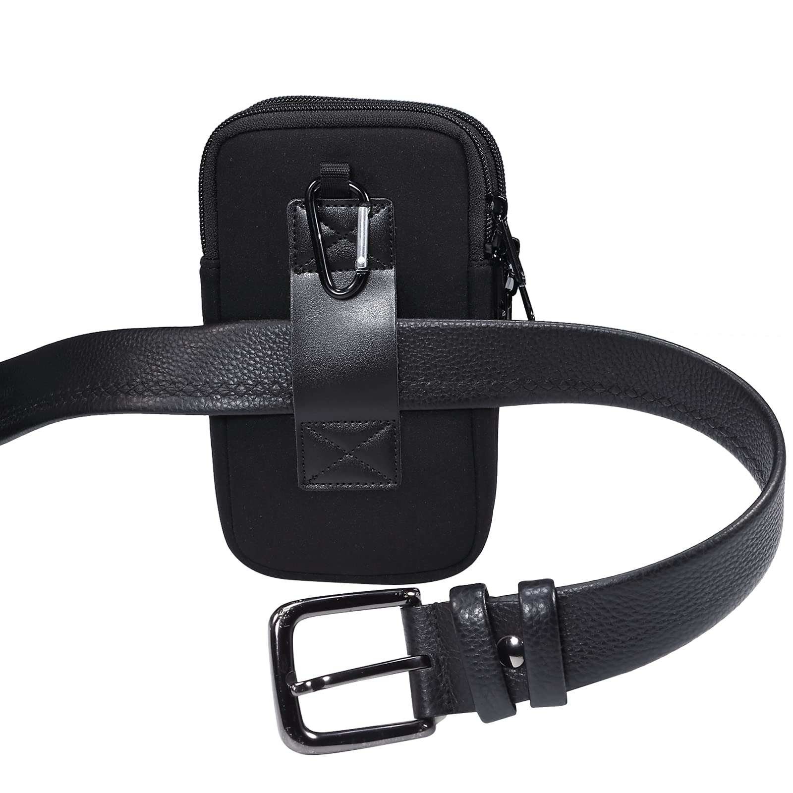 Durable Neoprene 2 Cell Phone Sleeve Pouch with Dual Belt Clip - Compatible with iPhone 11 Pro Max, Samsung Galaxy A53/A12/A13/A32/A31/A03 Core (Black) - Perfect for Outdoor Activities, Work, and Travel Protection