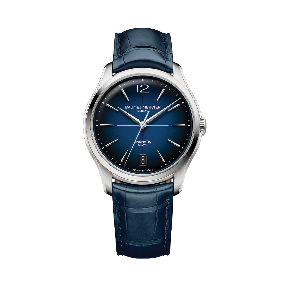 Baumatic 39mm Blue Leather Strap Men's Watch - Luxury Swiss Automatic Timepiece for Business, Formal & Everyday Wear