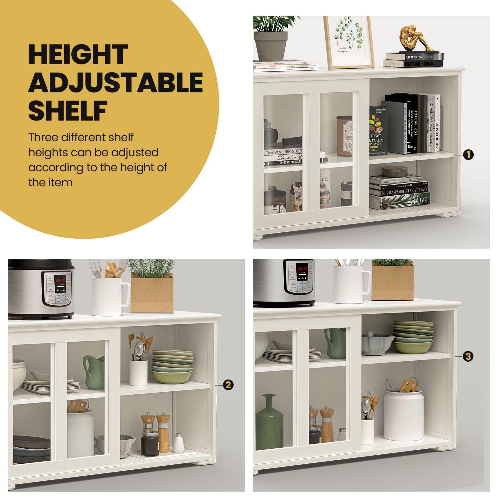 NAFORT Modern Sideboard Buffet Cabinet with Adjustable Shelf & Sliding Glass Doors - Stackable Storage Organizer for Kitchen, Dining Room, Entryway | Perfect for Home Decor & Entertaining Guests