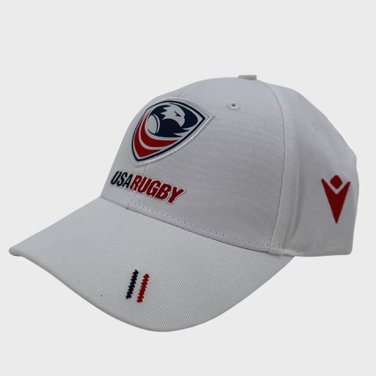 Macron USA Rugby Baseball Cap - Adjustable White Sports Hat for Men & Women - Perfect for Rugby, Baseball, and Casual Wear